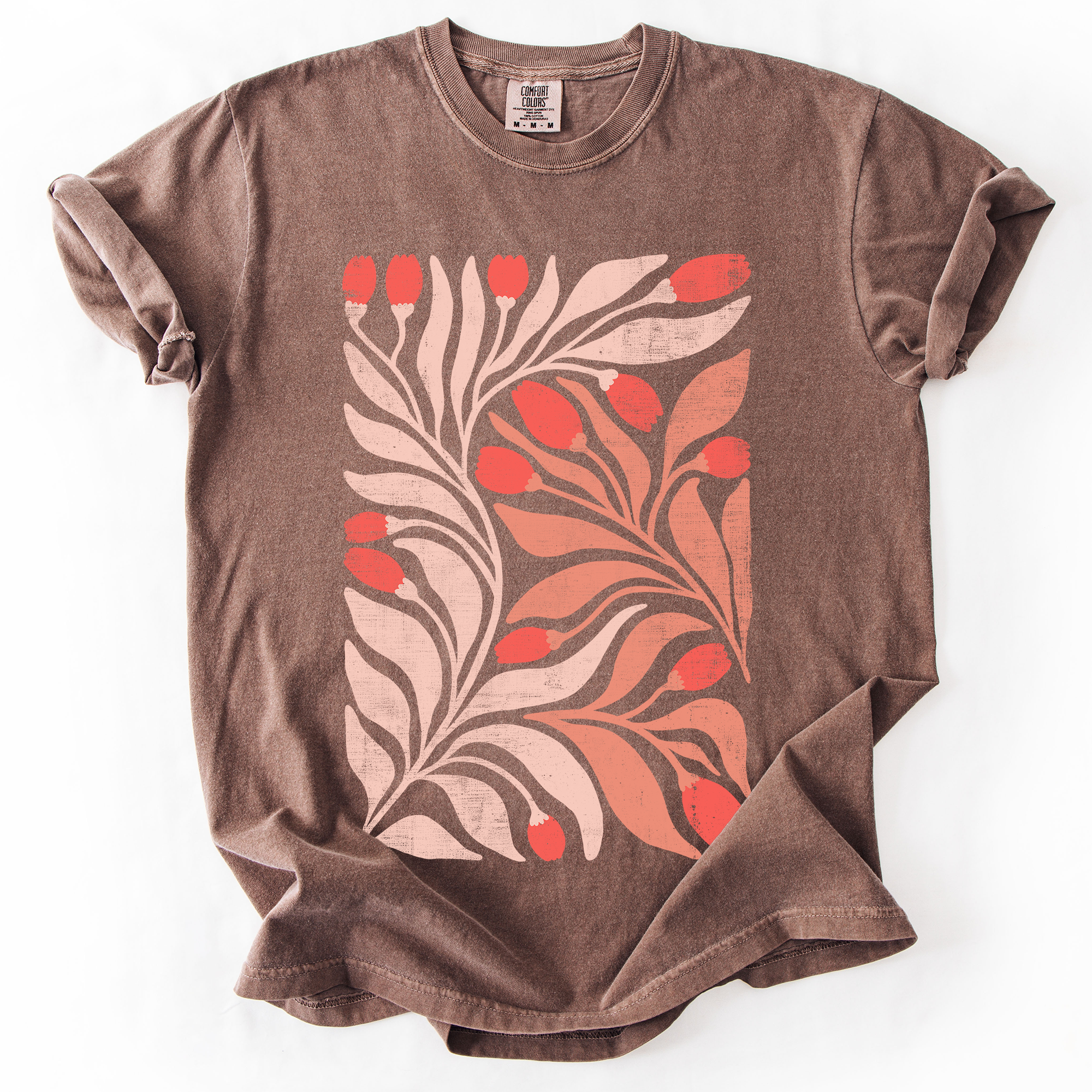 Red Tulip Flower Pattern Vintage Boho Watercolor Floral Nature Autumn Harvest Comfort Colors Tee