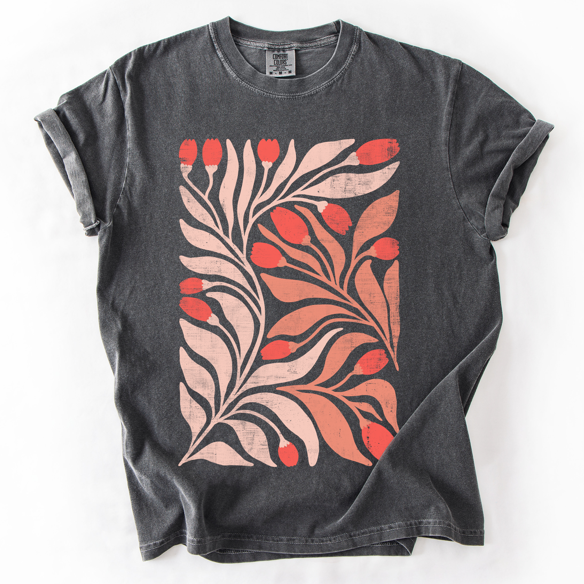 Red Tulip Flower Pattern Vintage Boho Watercolor Floral Nature Autumn Harvest Comfort Colors Tee
