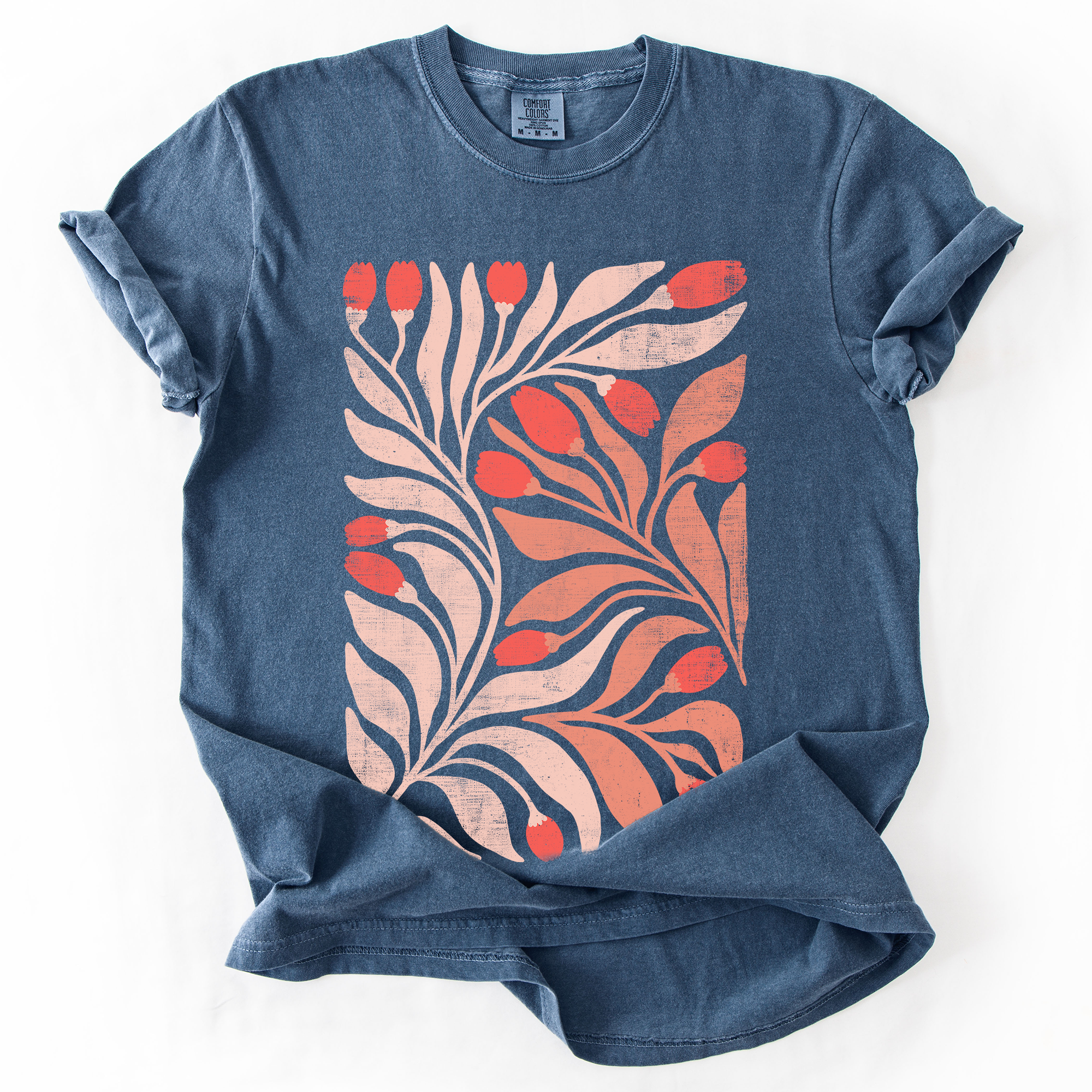 Red Tulip Flower Pattern Vintage Boho Watercolor Floral Nature Autumn Harvest Comfort Colors Tee