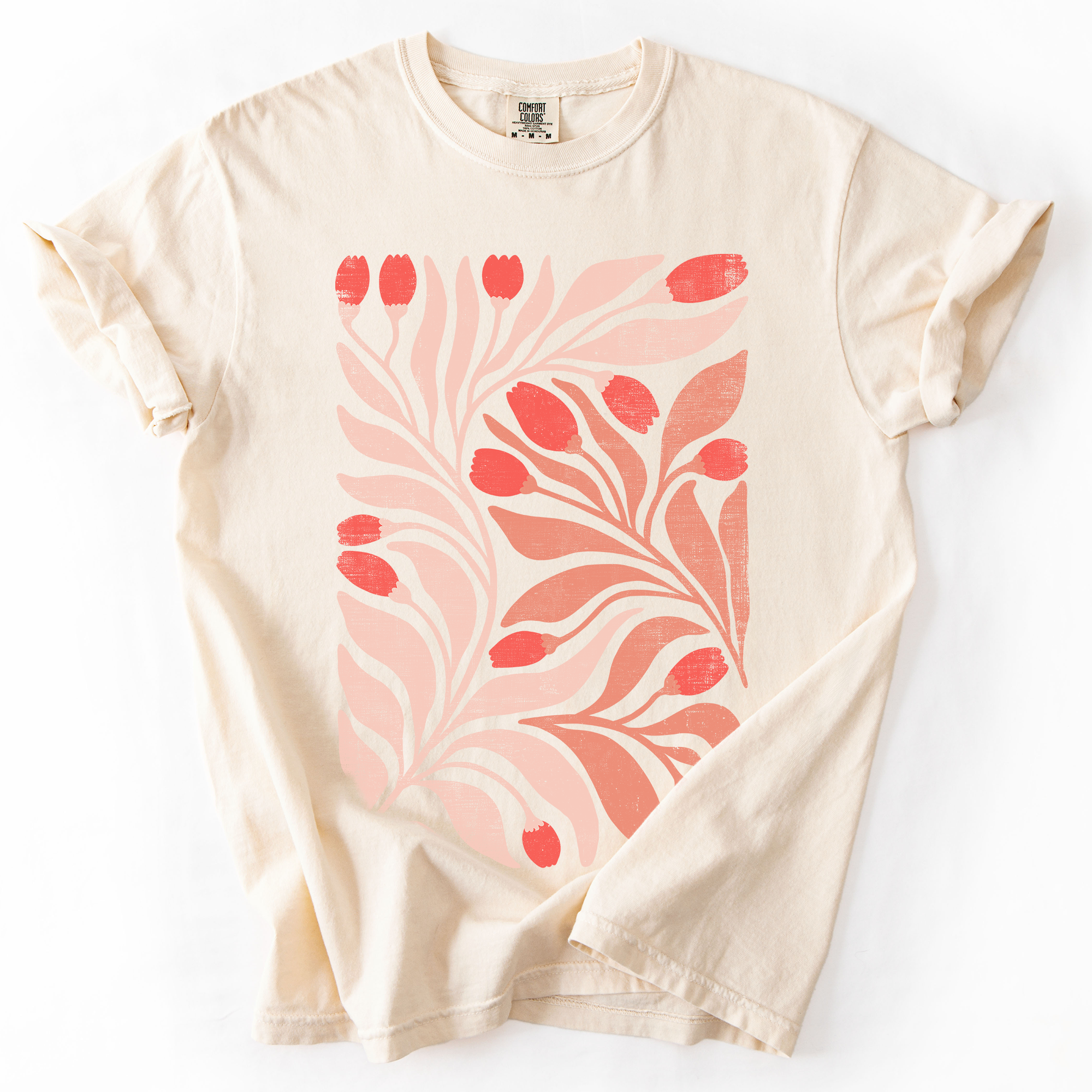 Red Tulip Flower Pattern Vintage Boho Watercolor Floral Nature Autumn Harvest Comfort Colors Tee