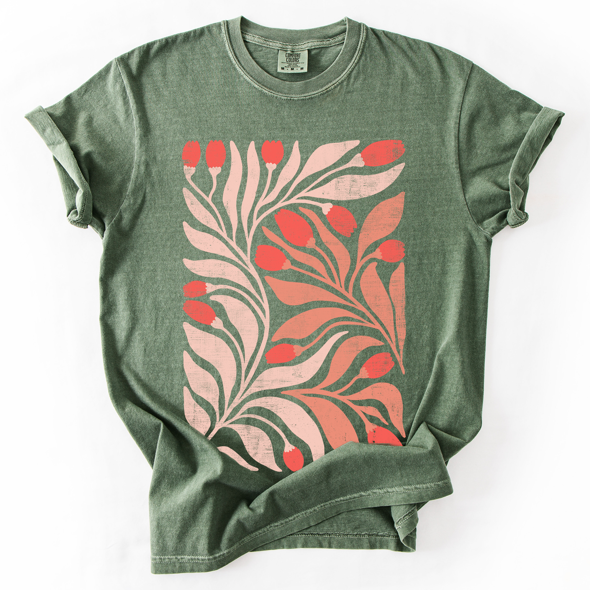Red Tulip Flower Pattern Vintage Boho Watercolor Floral Nature Autumn Harvest Comfort Colors Tee