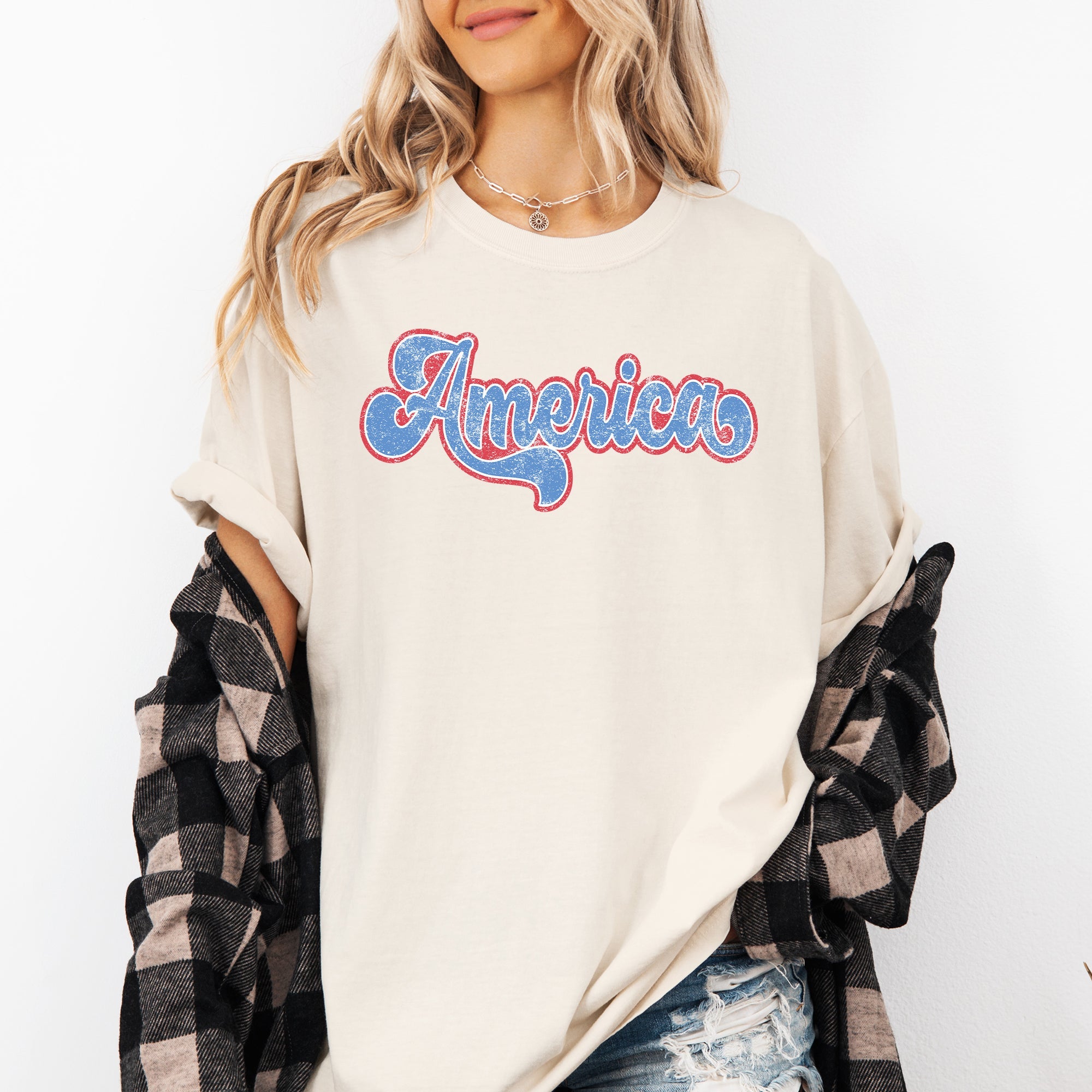 Retro America Grunge Vintage Patriotic USA 4th Of July Old Glory Comfort Colors Tee