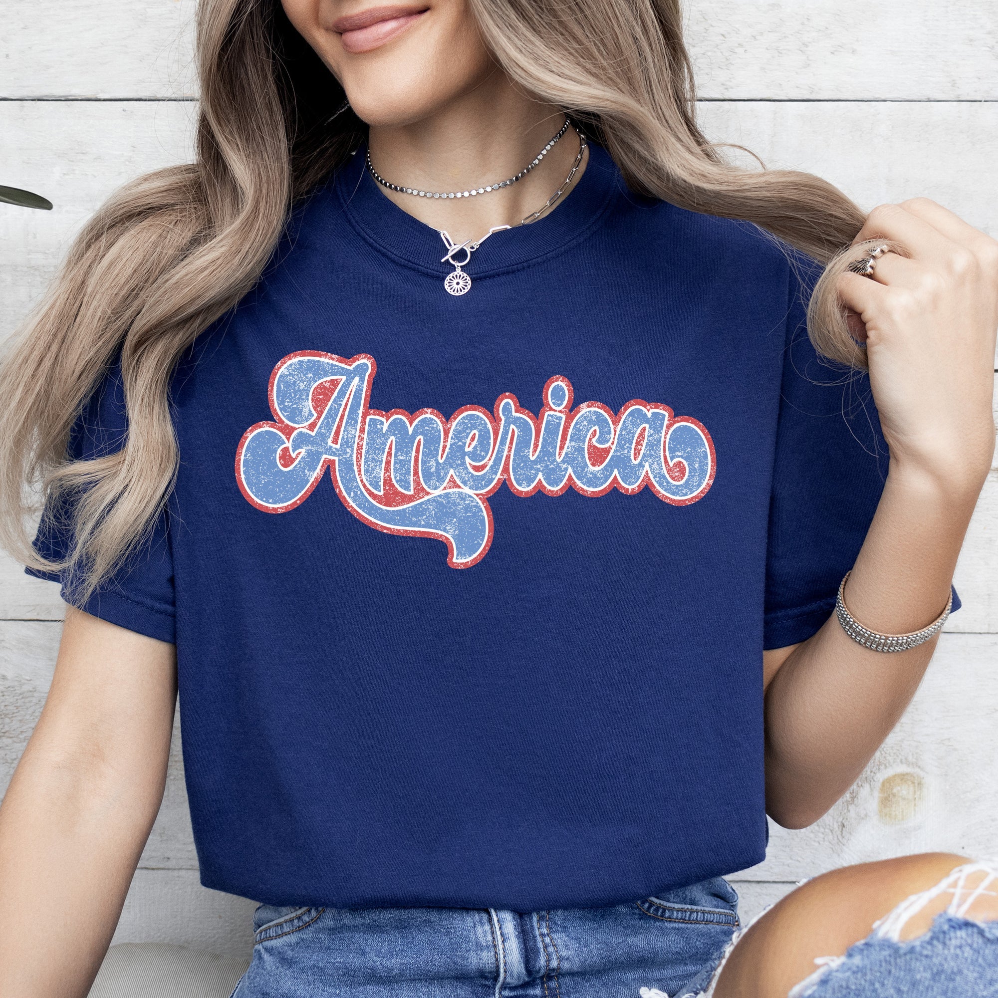 Retro America Grunge Vintage Patriotic USA 4th Of July Old Glory Comfort Colors Tee