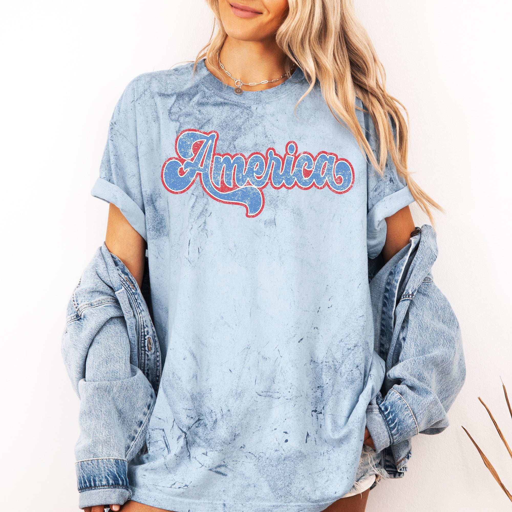 Retro America Grunge Vintage Patriotic USA 4th of July Color Blast Comfort Colors Tee