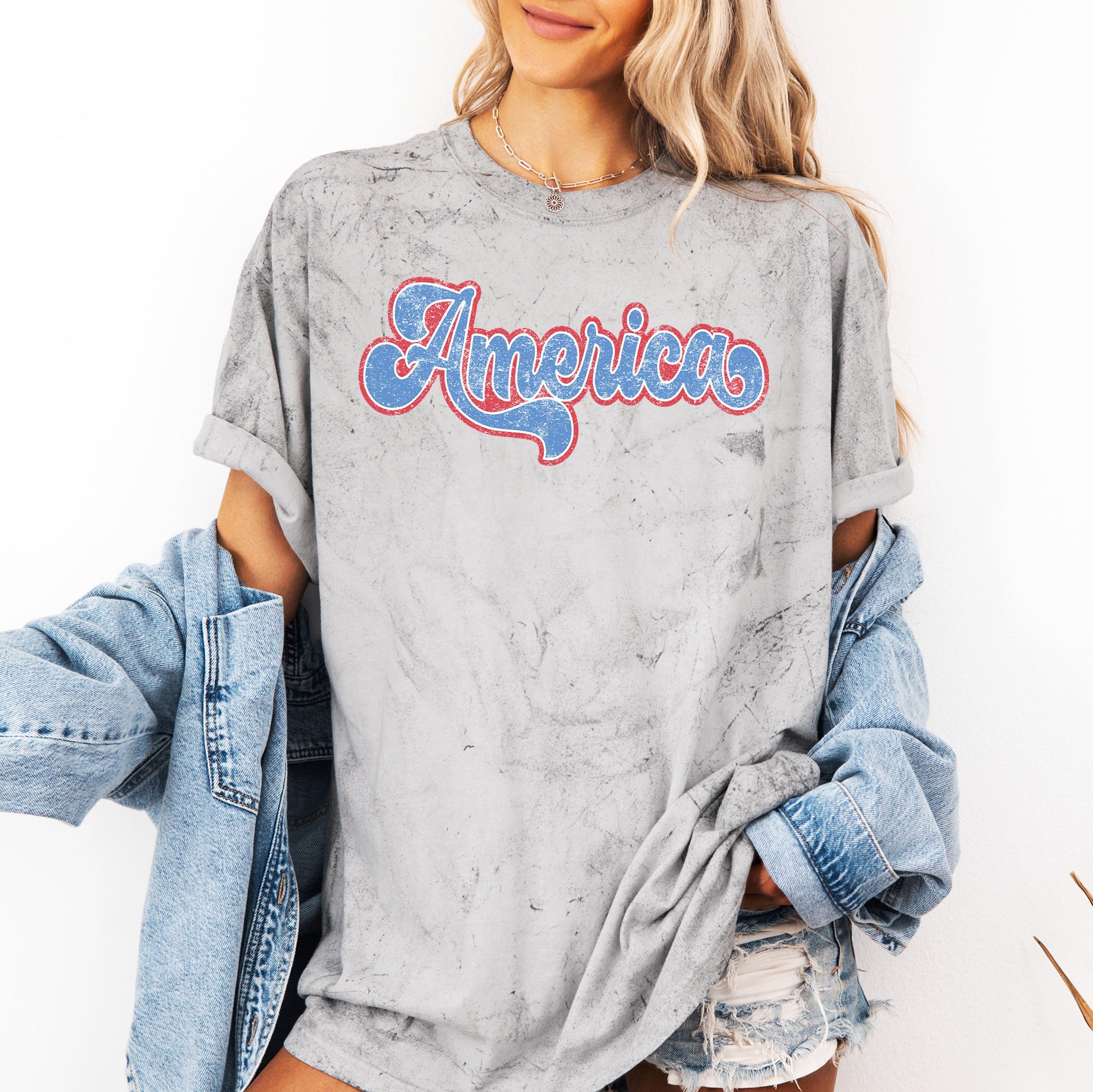 Retro America Grunge Vintage Patriotic USA 4th of July Color Blast Comfort Colors Tee