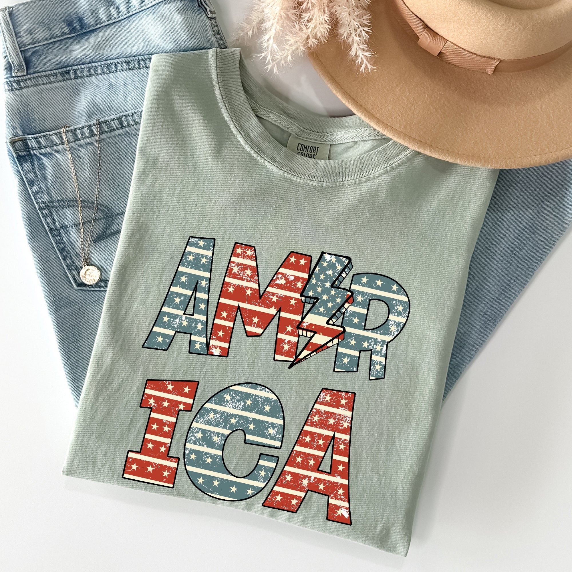 Retro American Flag Patriotic Fourth Of July Vintage Heritage Americana Pride Comfort Colors Tee