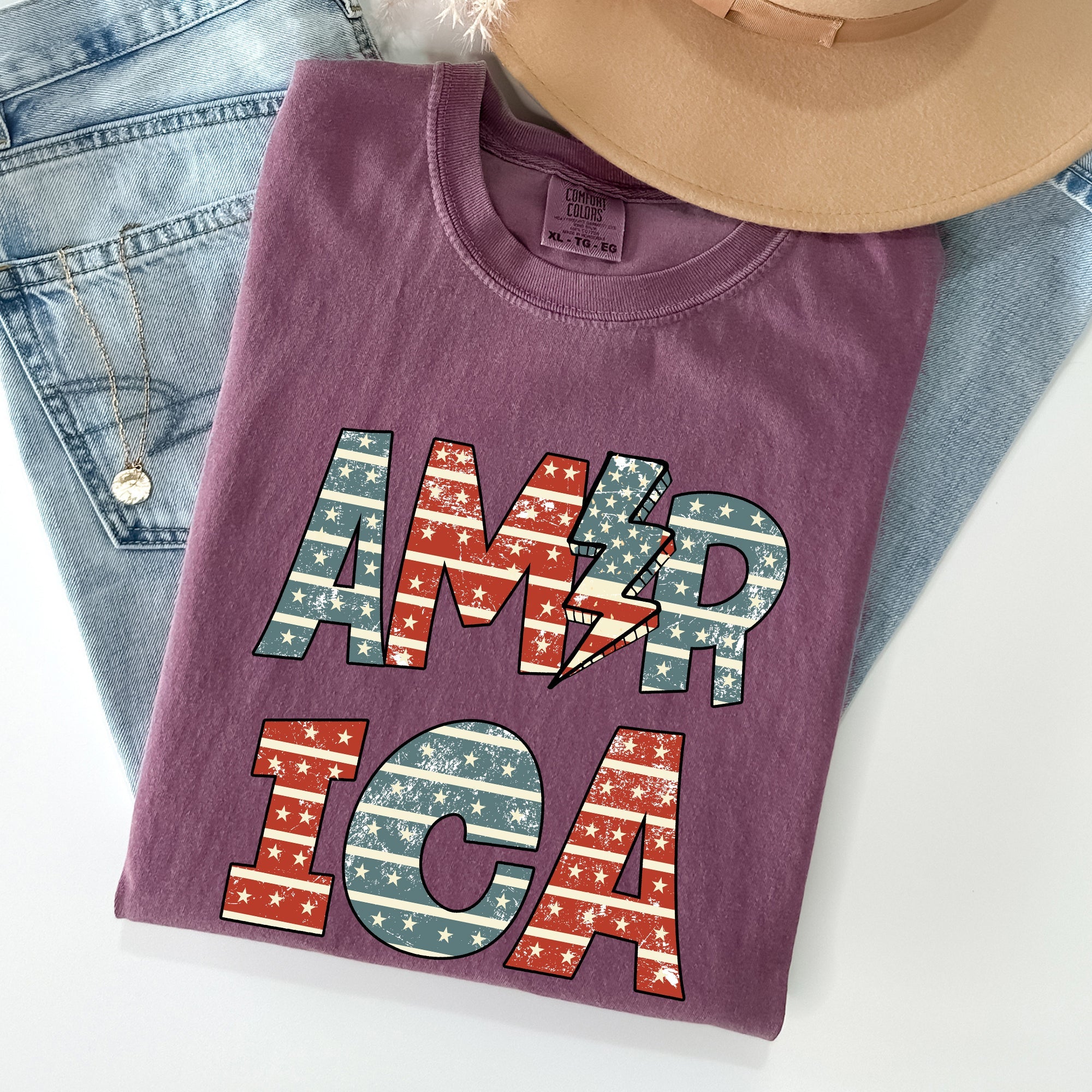 Retro American Flag Patriotic Fourth Of July Vintage Heritage Americana Pride Comfort Colors Tee