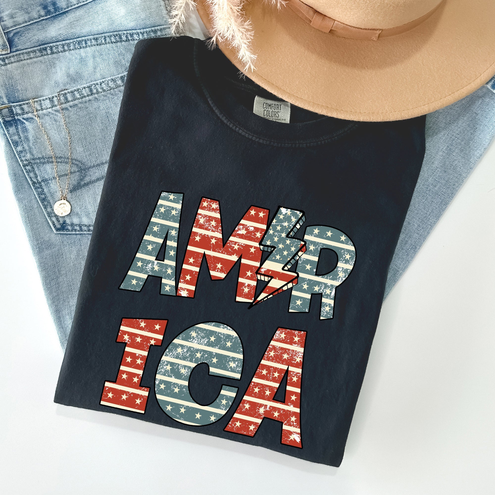 Retro American Flag Patriotic Fourth Of July Vintage Heritage Americana Pride Comfort Colors Tee