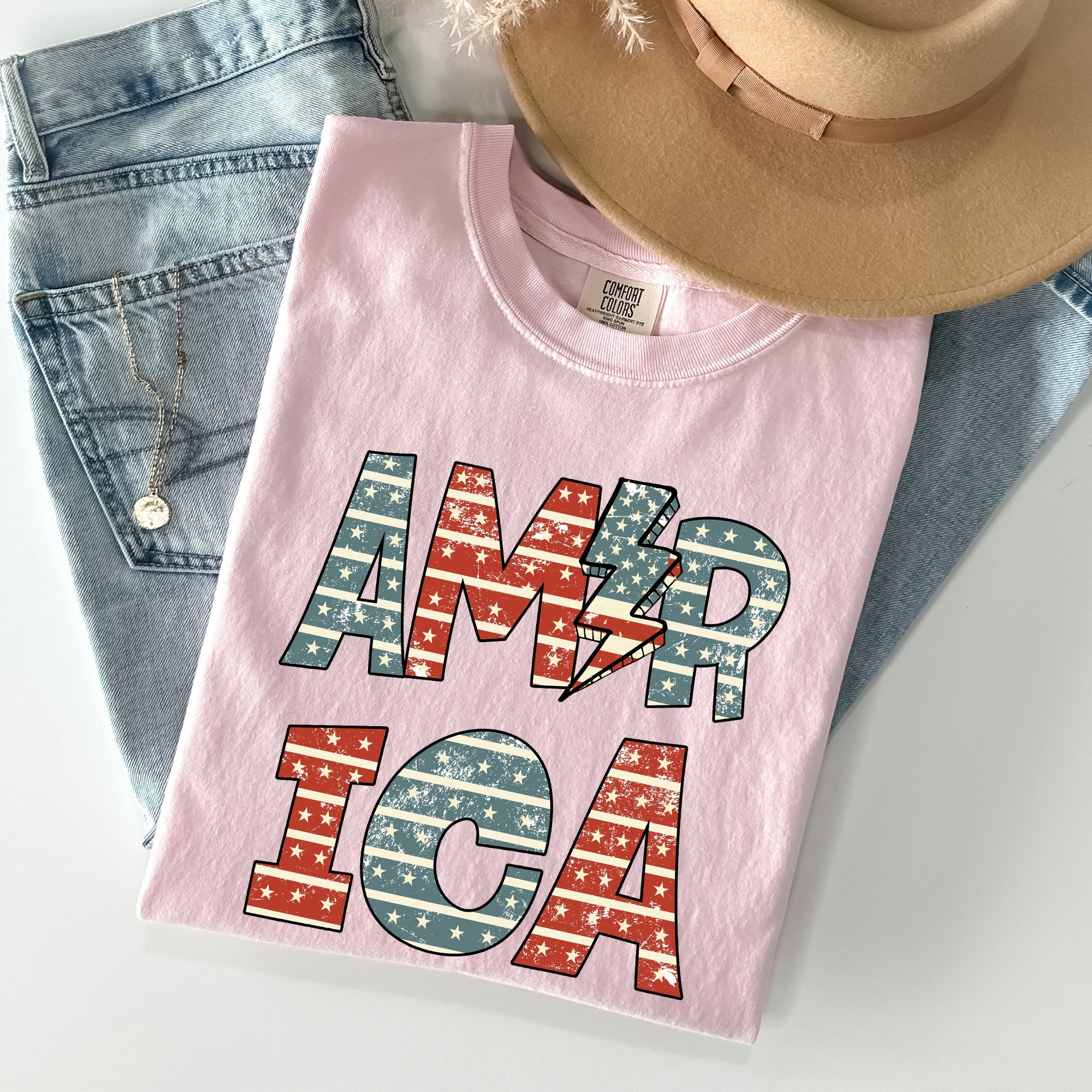 Retro American Flag Patriotic Fourth Of July Vintage Heritage Americana Pride Comfort Colors Tee