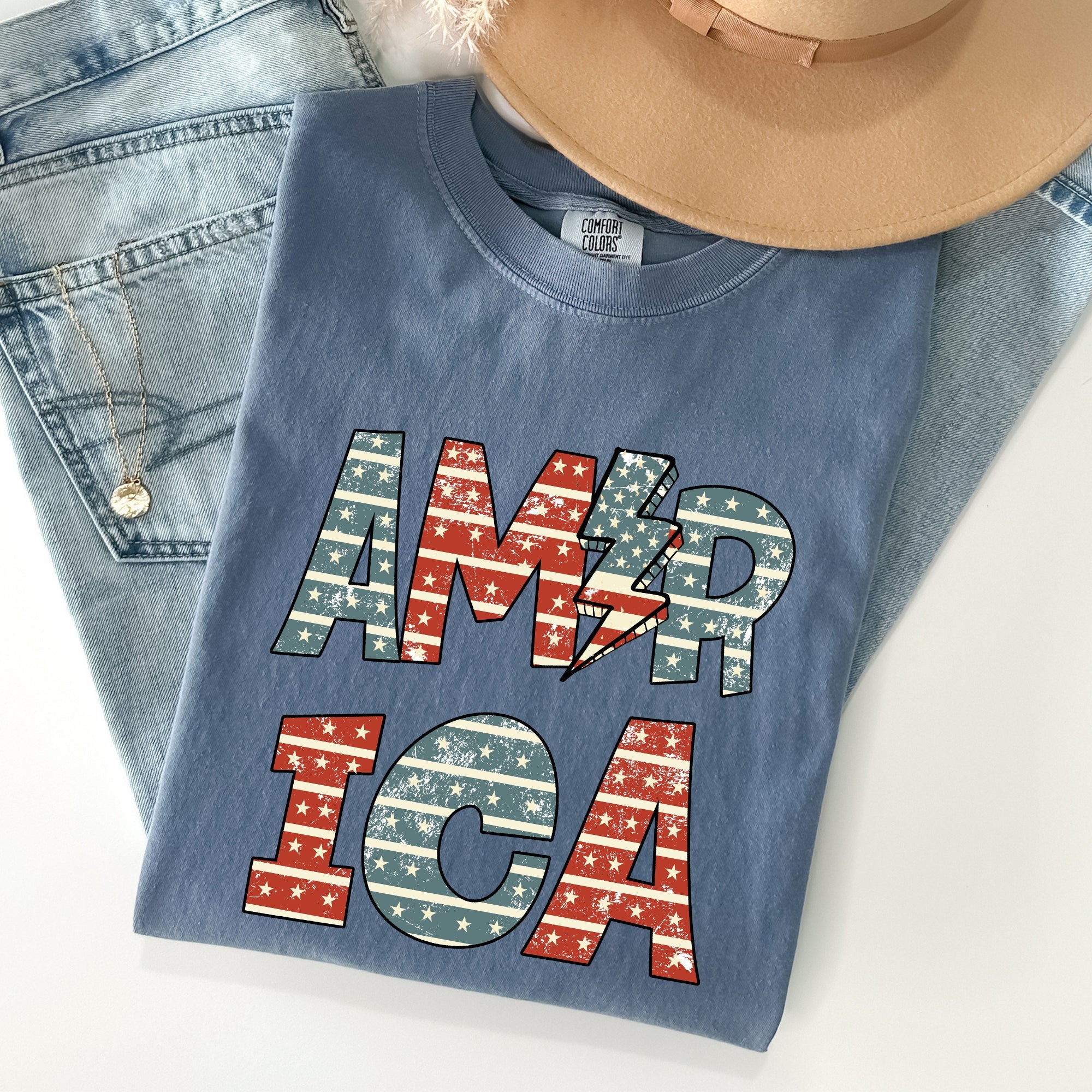 Retro American Flag Patriotic Fourth Of July Vintage Heritage Americana Pride Comfort Colors Tee