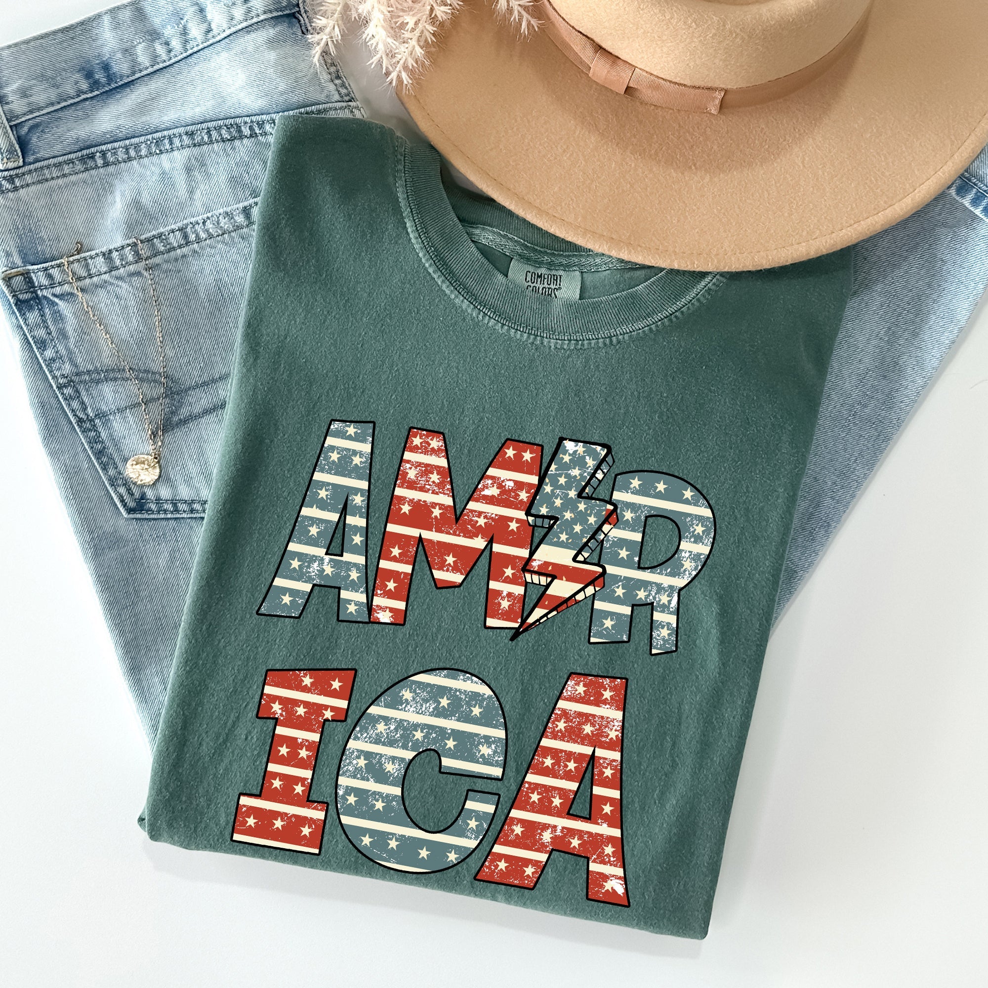 Retro American Flag Patriotic Fourth Of July Vintage Heritage Americana Pride Comfort Colors Tee