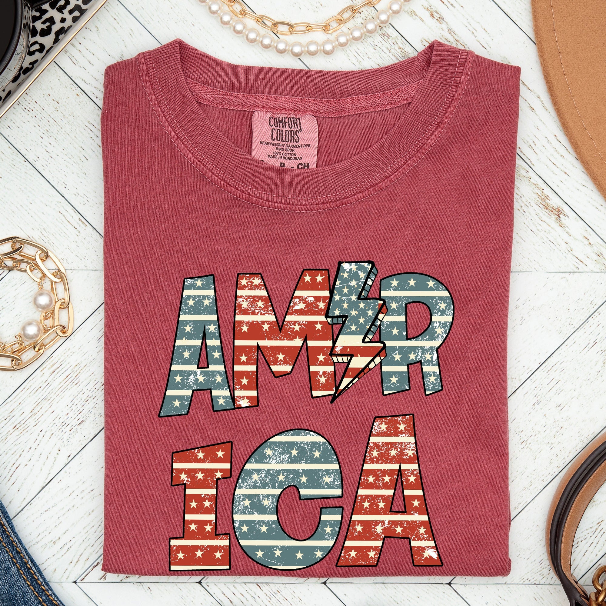 Retro American Flag Patriotic Fourth Of July Vintage Heritage Americana Pride Comfort Colors Tee