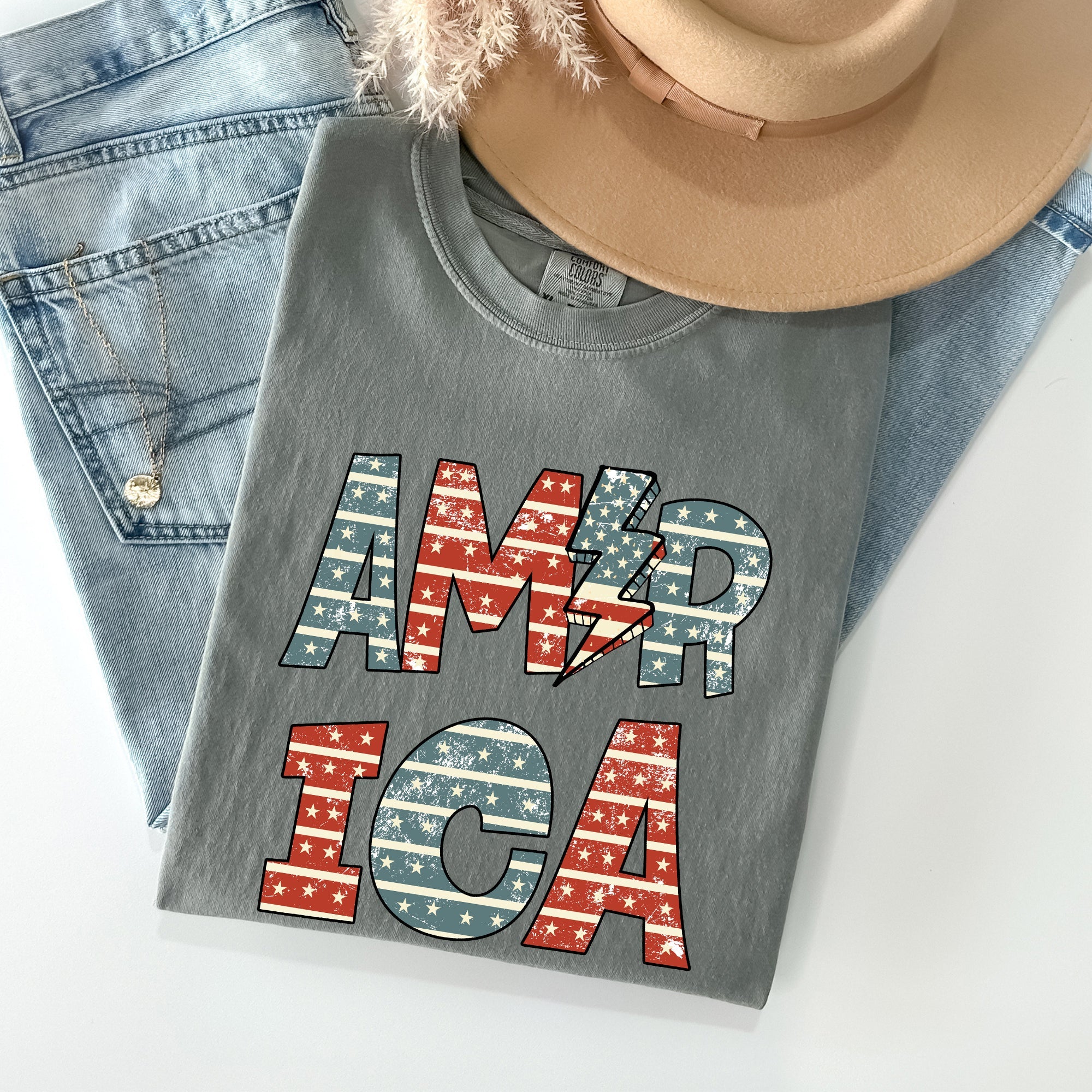 Retro American Flag Patriotic Fourth Of July Vintage Heritage Americana Pride Comfort Colors Tee