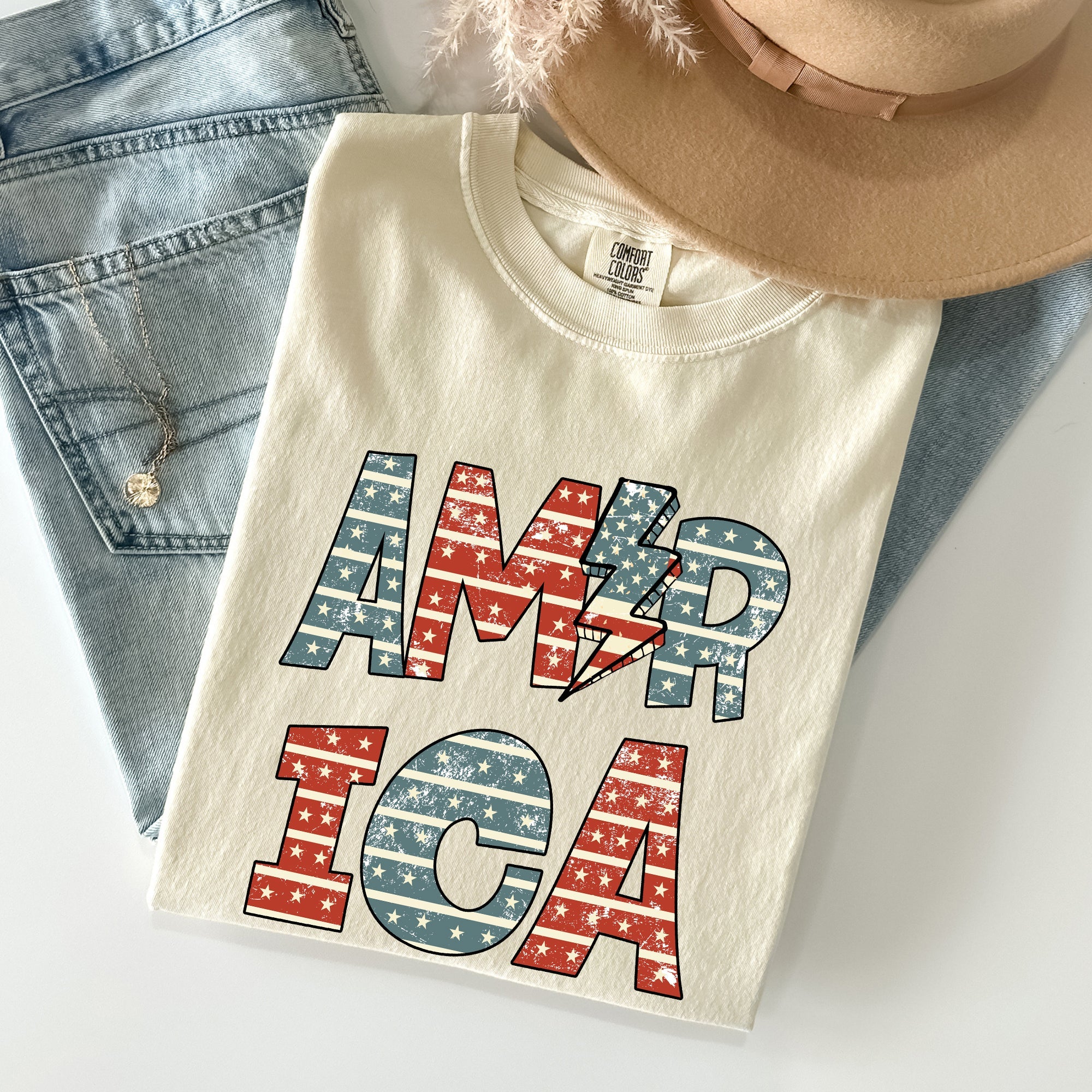 Retro American Flag Patriotic Fourth Of July Vintage Heritage Americana Pride Comfort Colors Tee