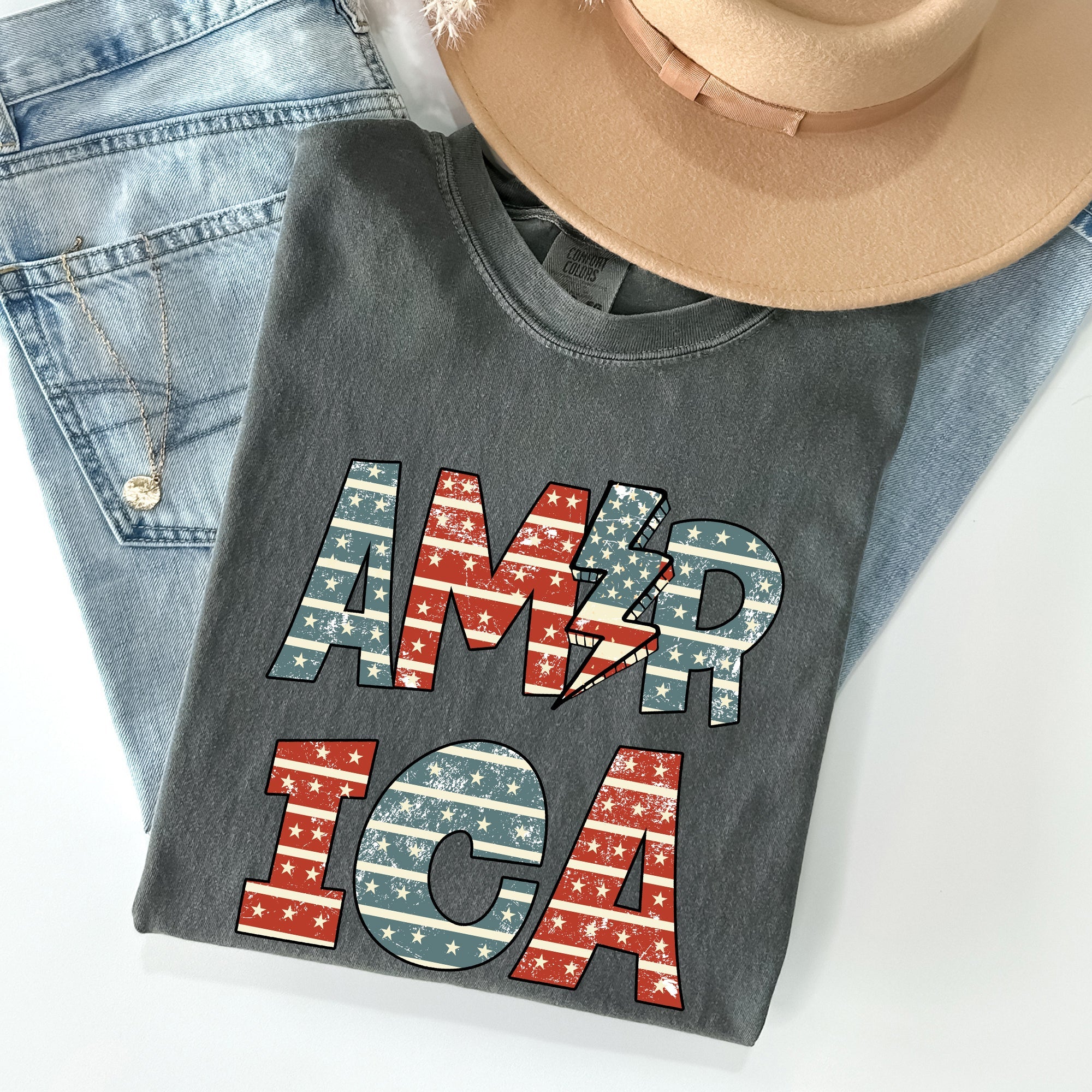 Retro American Flag Patriotic Fourth Of July Vintage Heritage Americana Pride Comfort Colors Tee