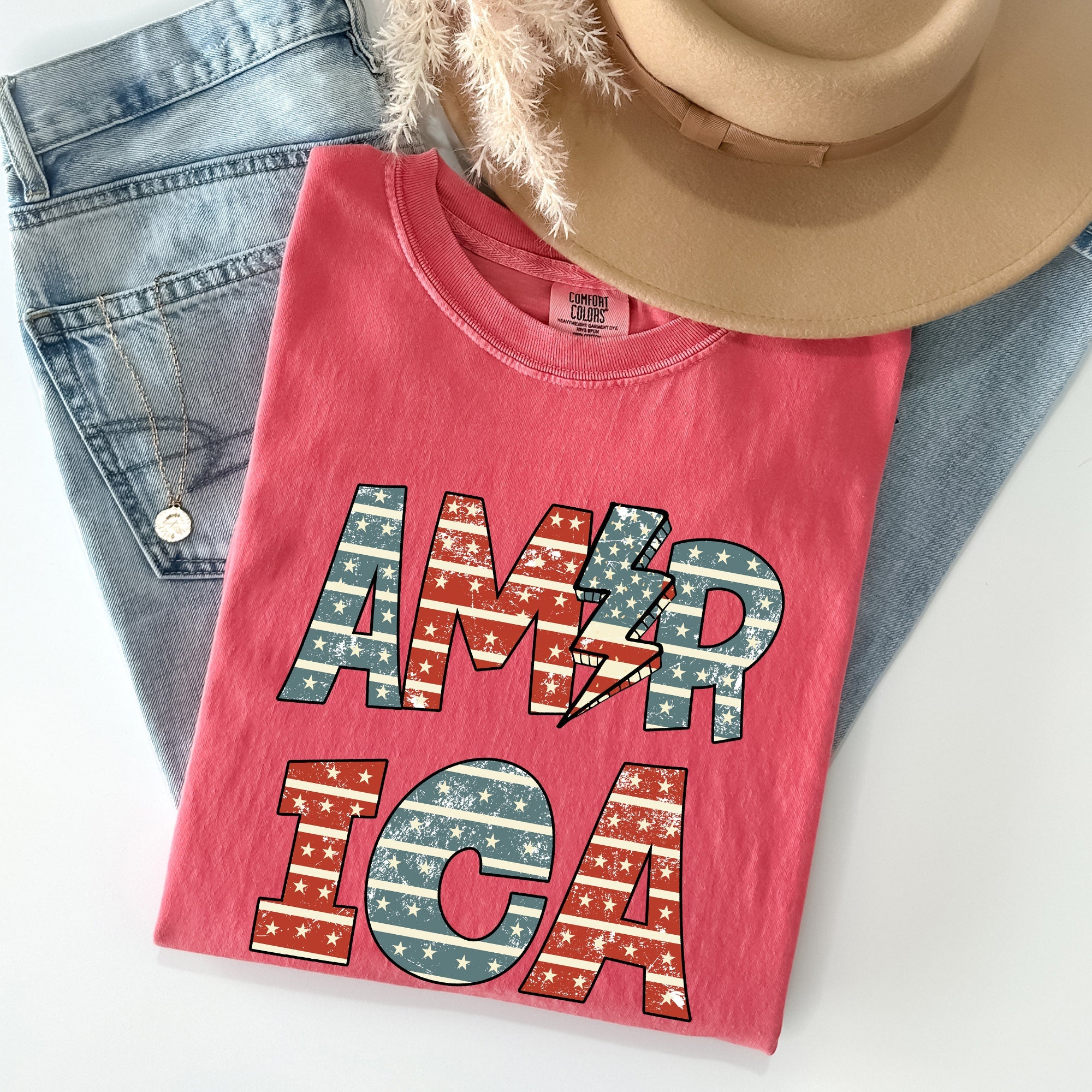 Retro American Flag Patriotic Fourth Of July Vintage Heritage Americana Pride Comfort Colors Tee