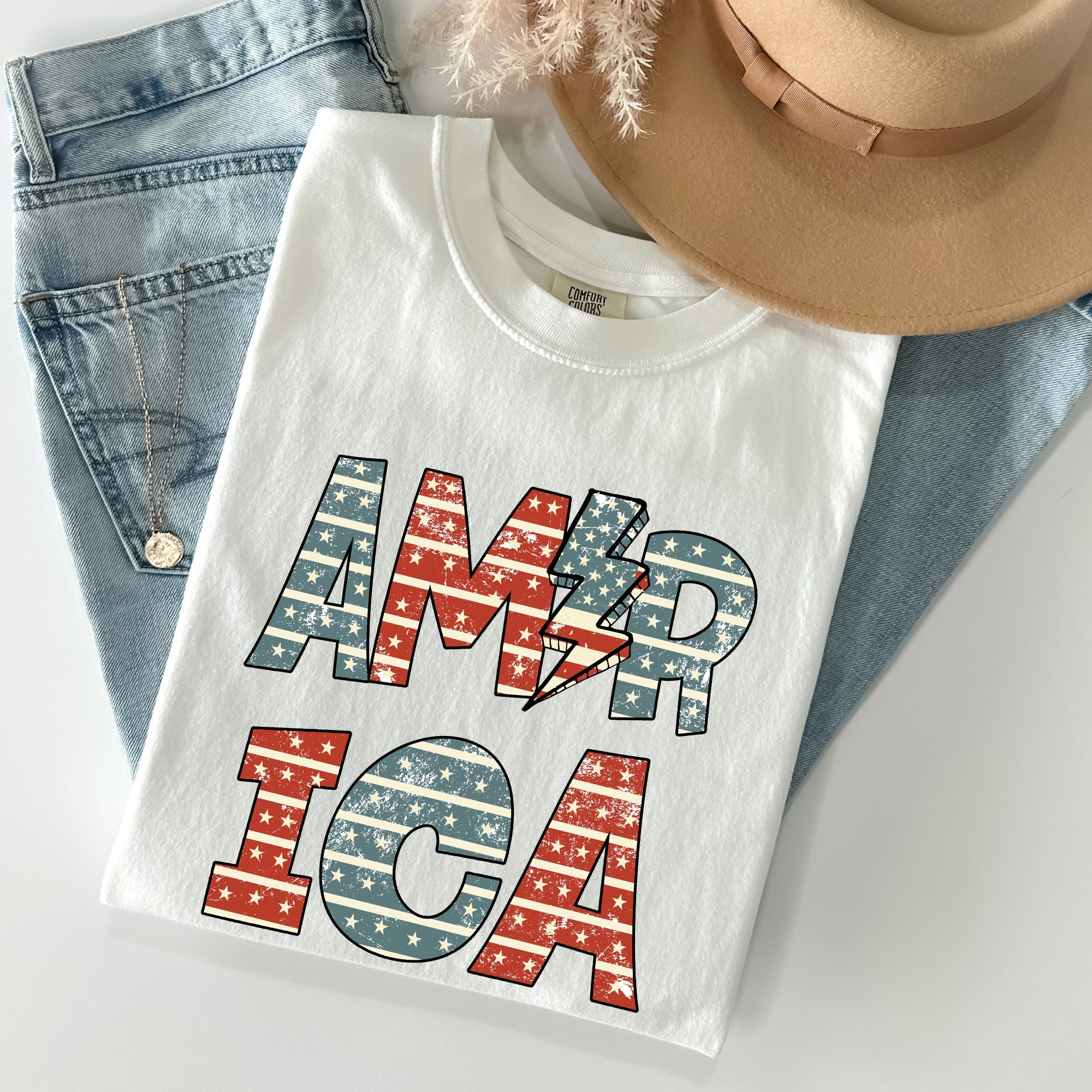 Retro American Flag Patriotic Fourth Of July Vintage Heritage Americana Pride Comfort Colors Tee