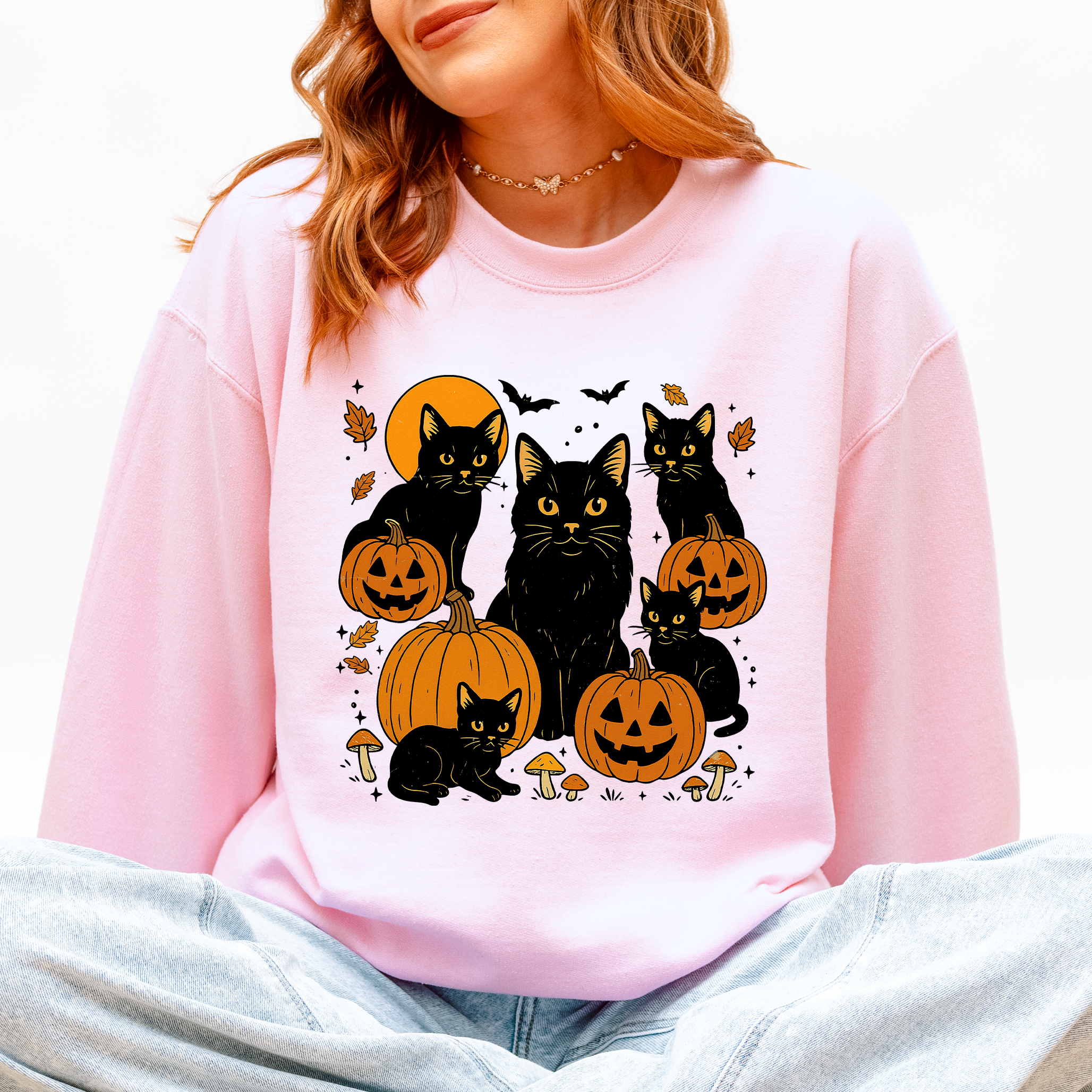 Retro Black Cats, Pumpkins, Halloween, Spooky Vintage Autumn Nightfall Celebration Edition Sweatshirt