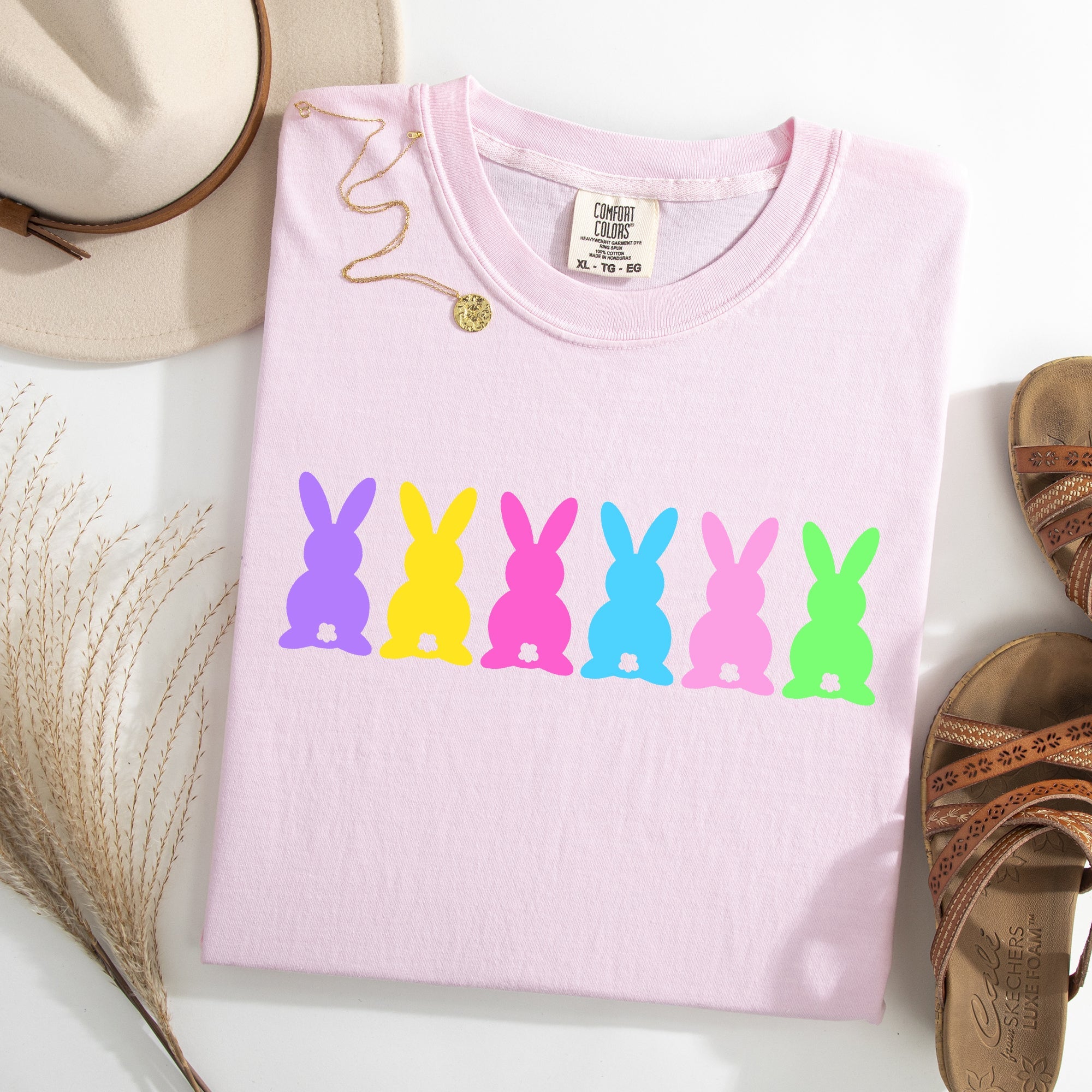 Retro Bunnies Colorful Pastel Easter Jesus Rabbit Holiday Vintage Nostalgic Comfort Colors Tee