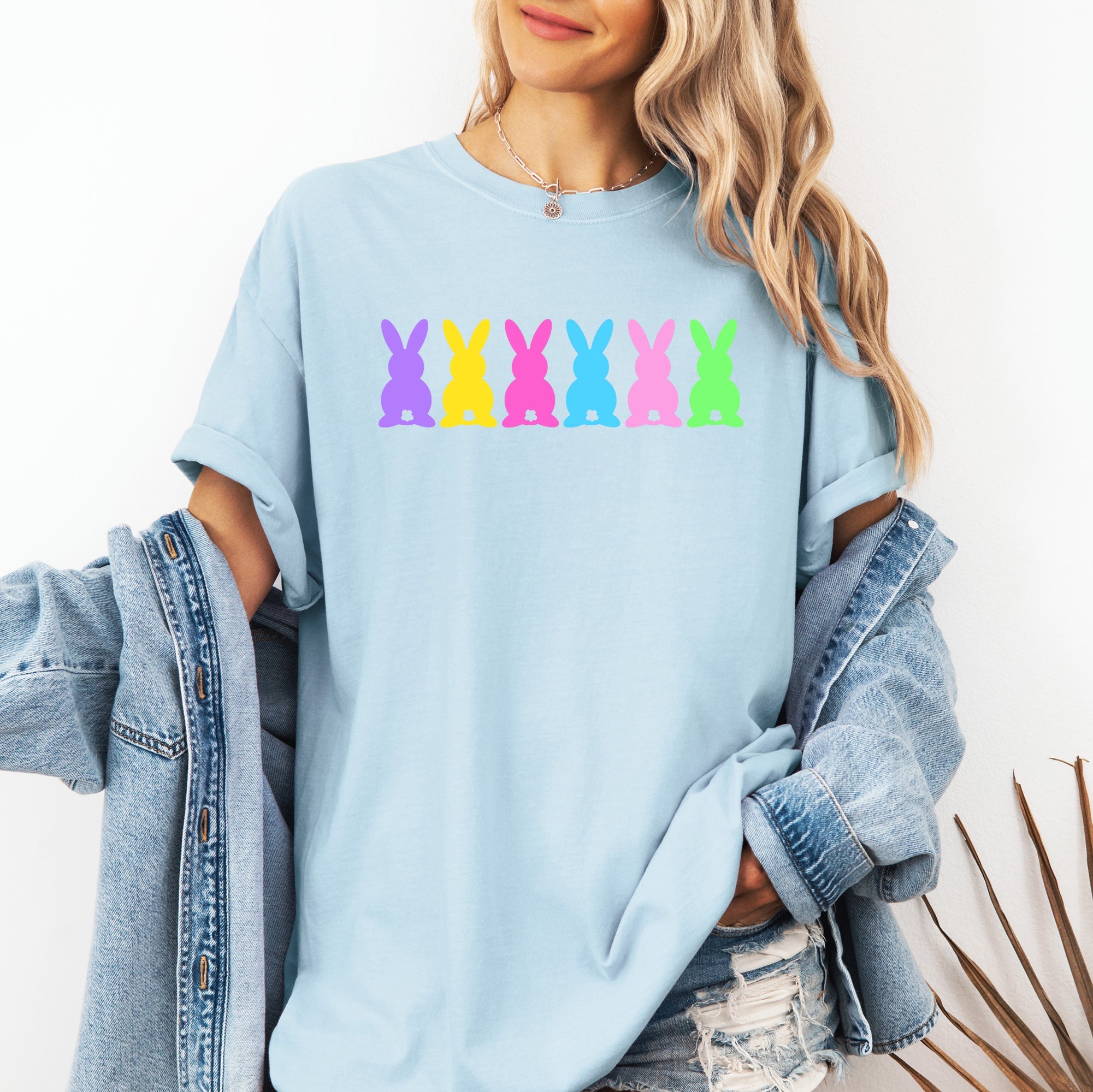 Retro Bunnies Colorful Pastel Easter Jesus Rabbit Holiday Vintage Nostalgic Comfort Colors Tee