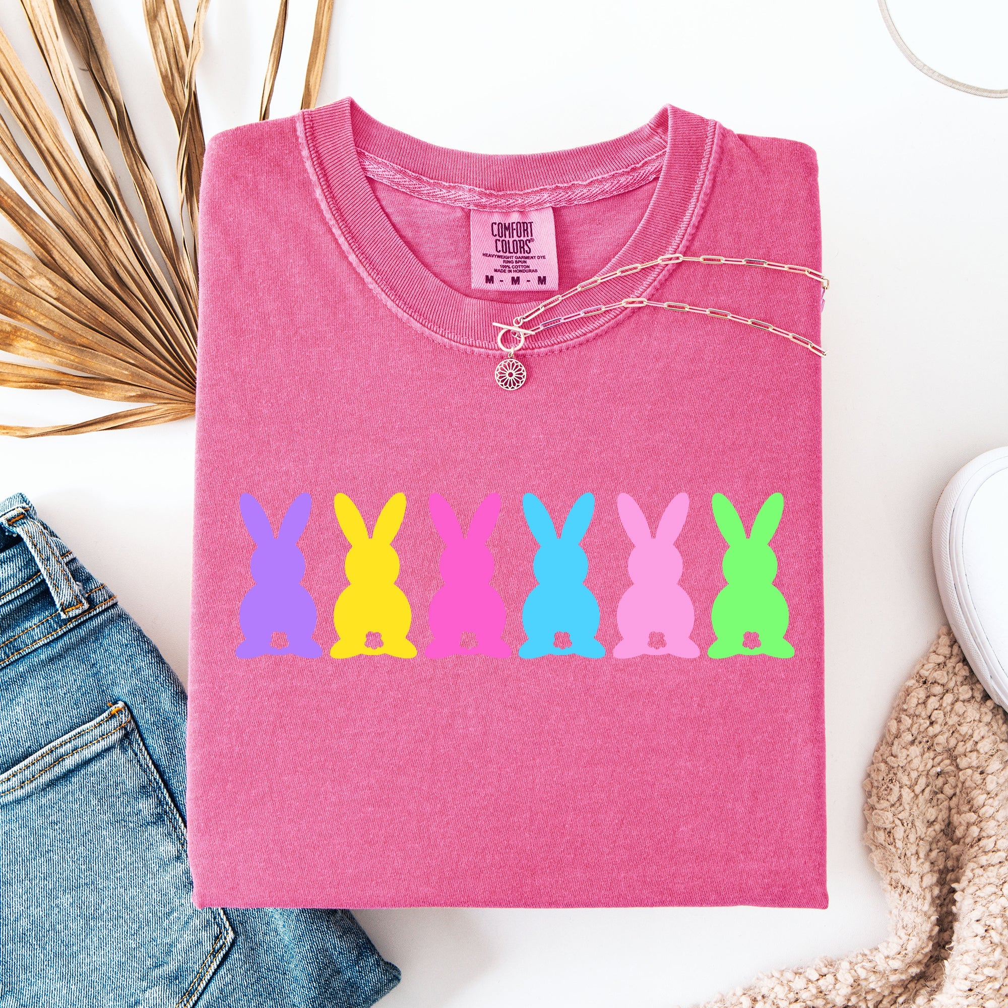 Retro Bunnies Colorful Pastel Easter Jesus Rabbit Holiday Vintage Nostalgic Comfort Colors Tee