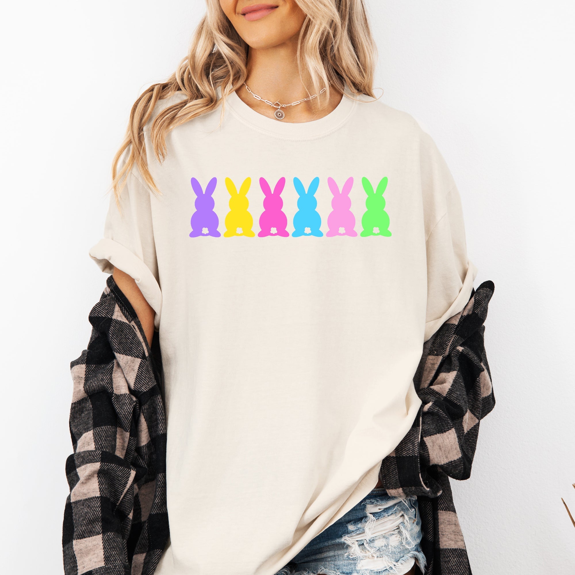 Retro Bunnies Colorful Pastel Easter Jesus Rabbit Holiday Vintage Nostalgic Comfort Colors Tee