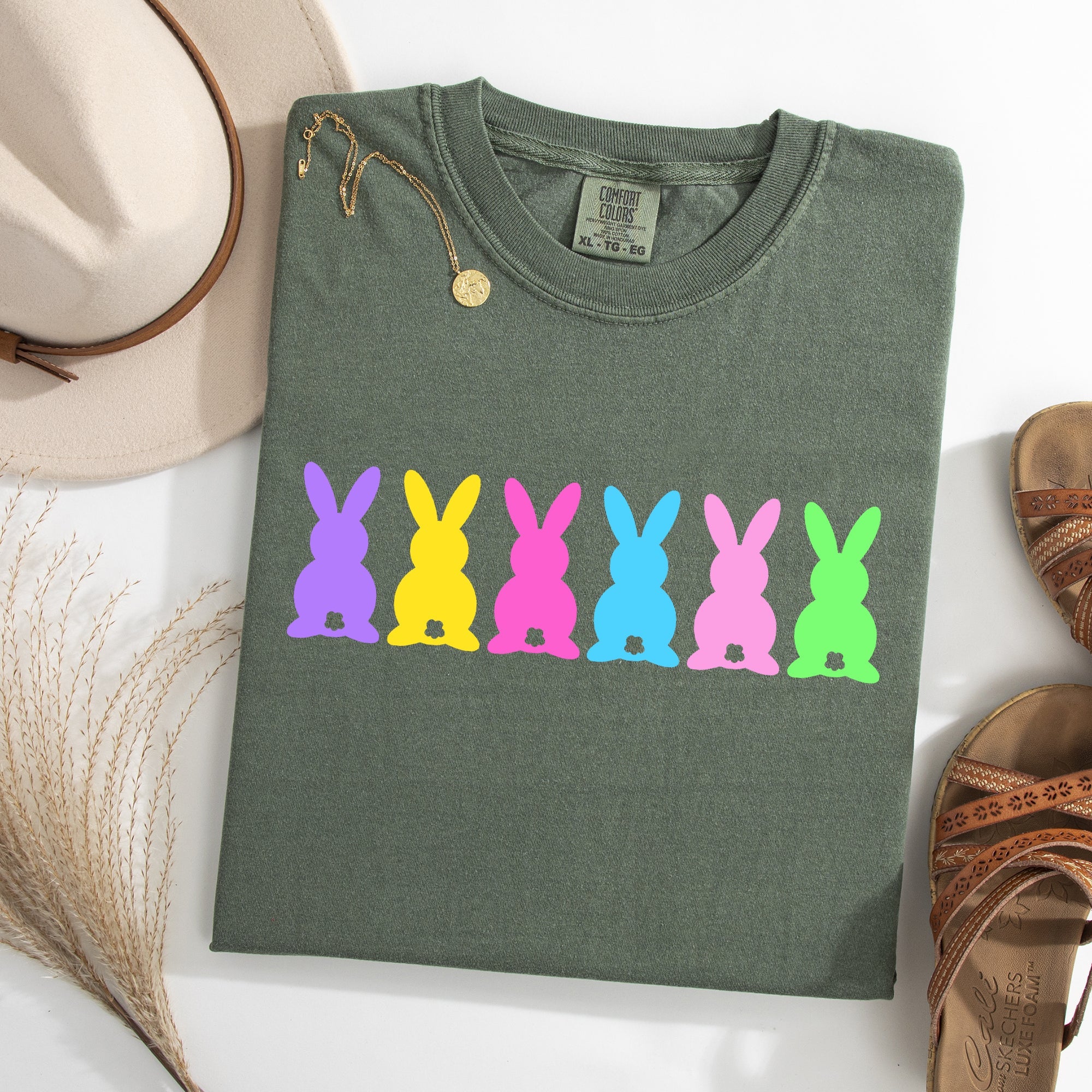 Retro Bunnies Colorful Pastel Easter Jesus Rabbit Holiday Vintage Nostalgic Comfort Colors Tee
