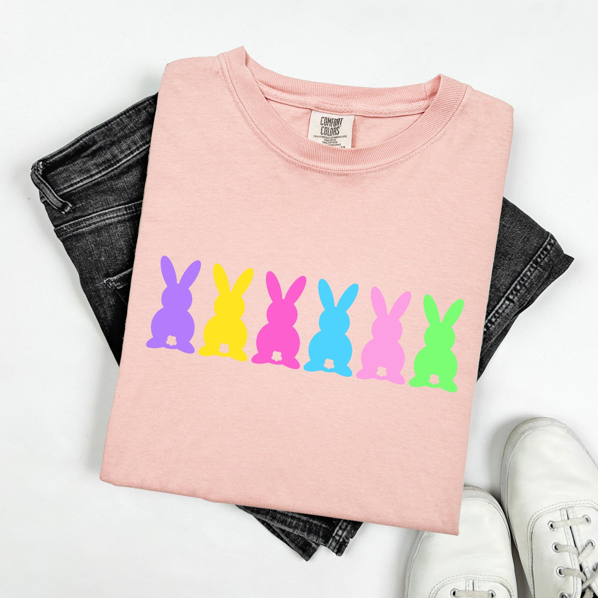 Retro Bunnies Colorful Pastel Easter Jesus Rabbit Holiday Vintage Nostalgic Comfort Colors Tee