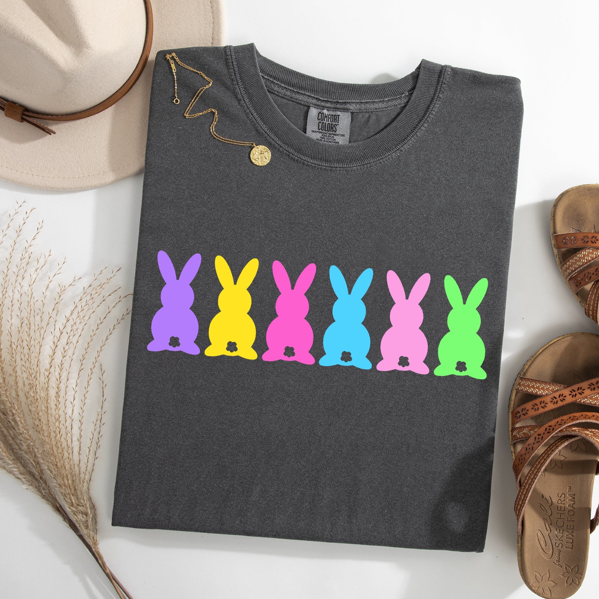 Retro Bunnies Colorful Pastel Easter Jesus Rabbit Holiday Vintage Nostalgic Comfort Colors Tee