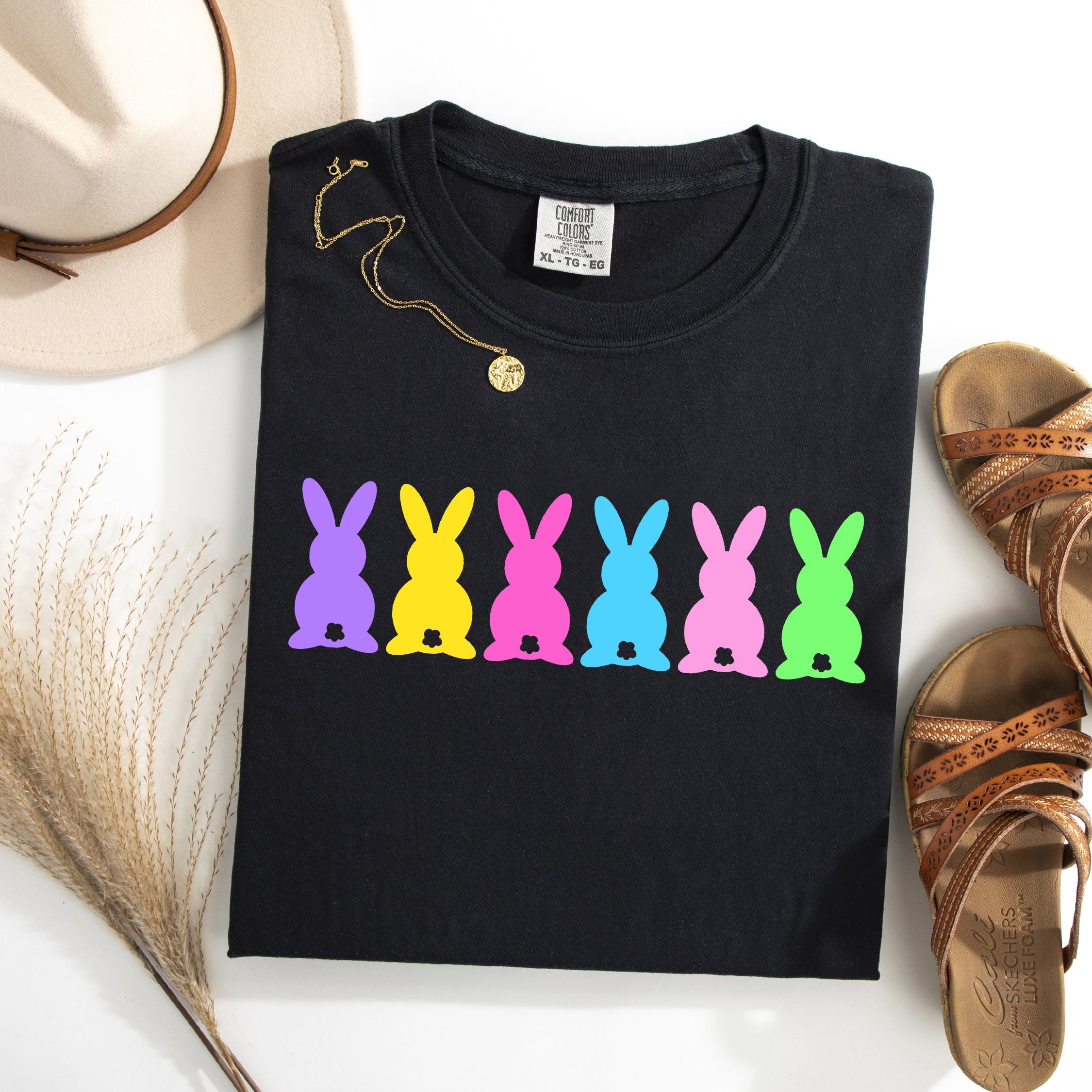 Retro Bunnies Colorful Pastel Easter Jesus Rabbit Holiday Vintage Nostalgic Comfort Colors Tee