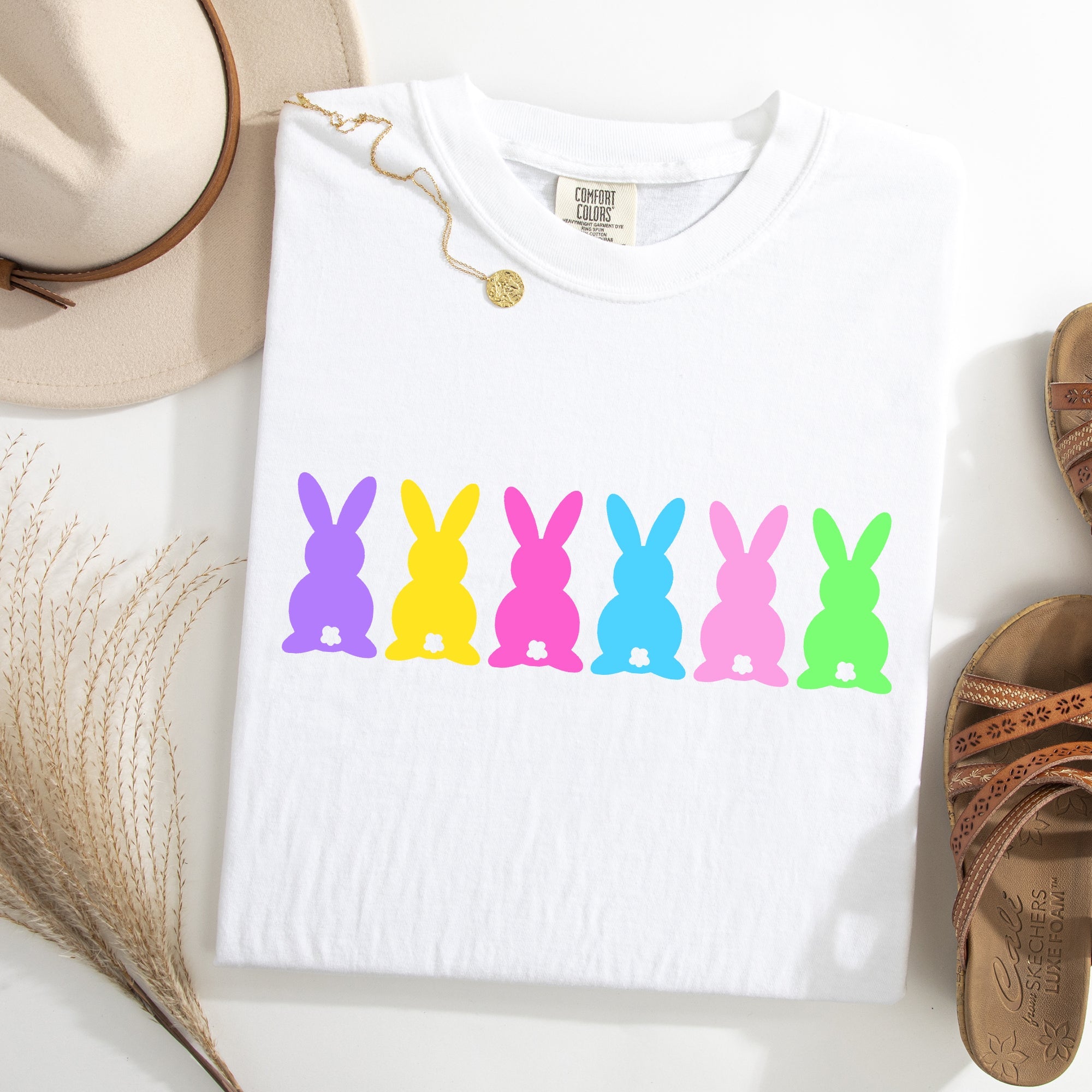 Retro Bunnies Colorful Pastel Easter Jesus Rabbit Holiday Vintage Nostalgic Comfort Colors Tee