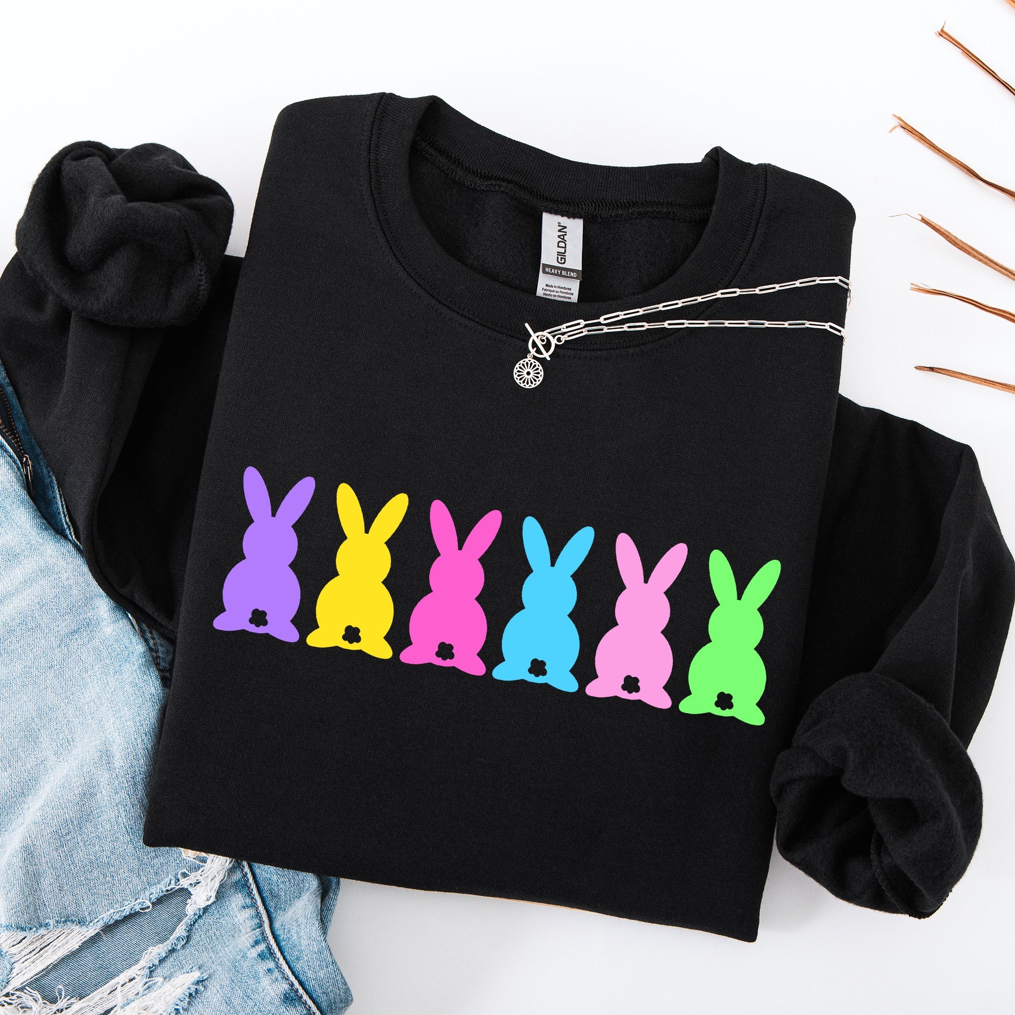 Retro Bunnies Colorful Pastel Easter Bunny Jesus Rabbit Holiday Graphic Sweatshirt