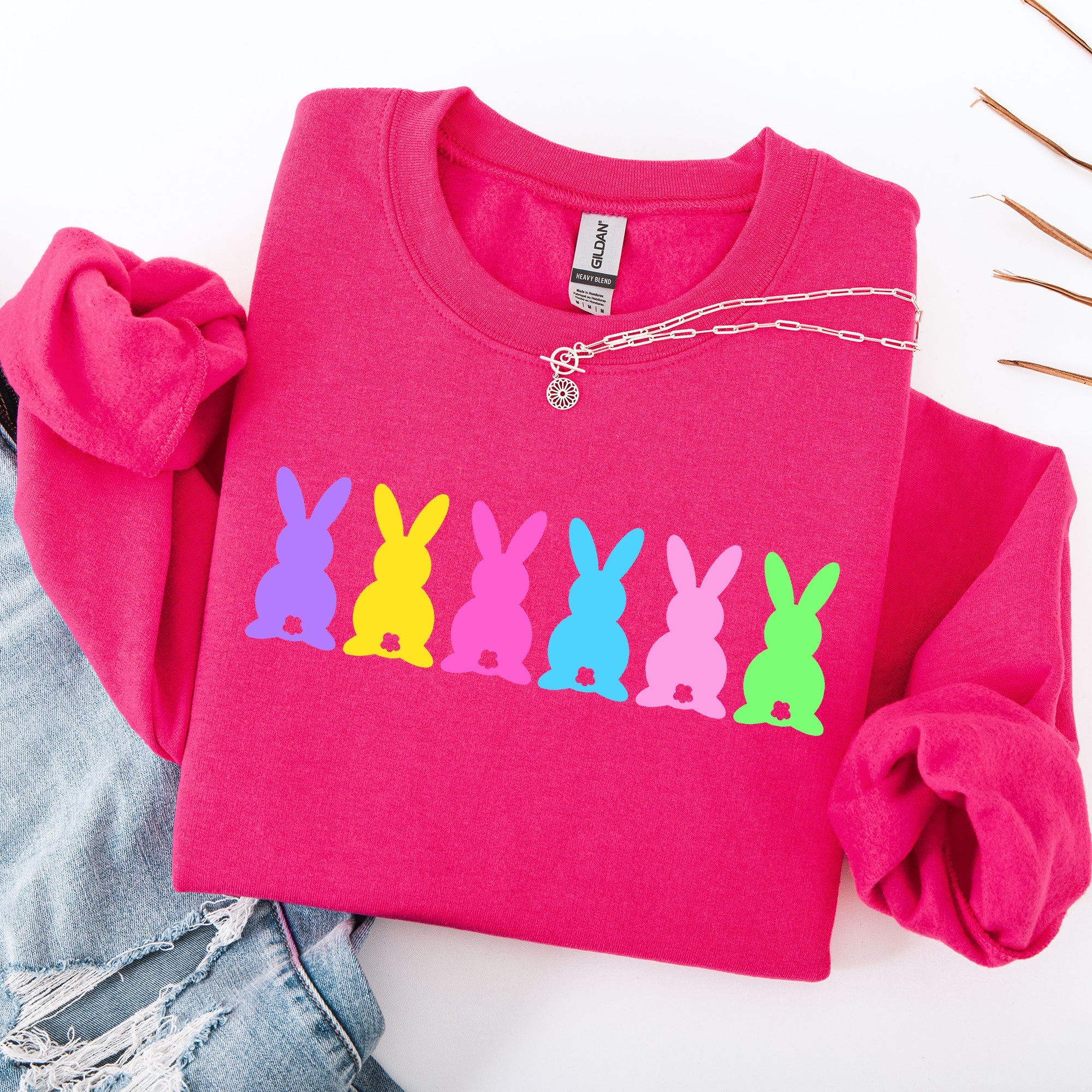 Retro Bunnies Colorful Pastel Easter Bunny Jesus Rabbit Holiday Graphic Sweatshirt