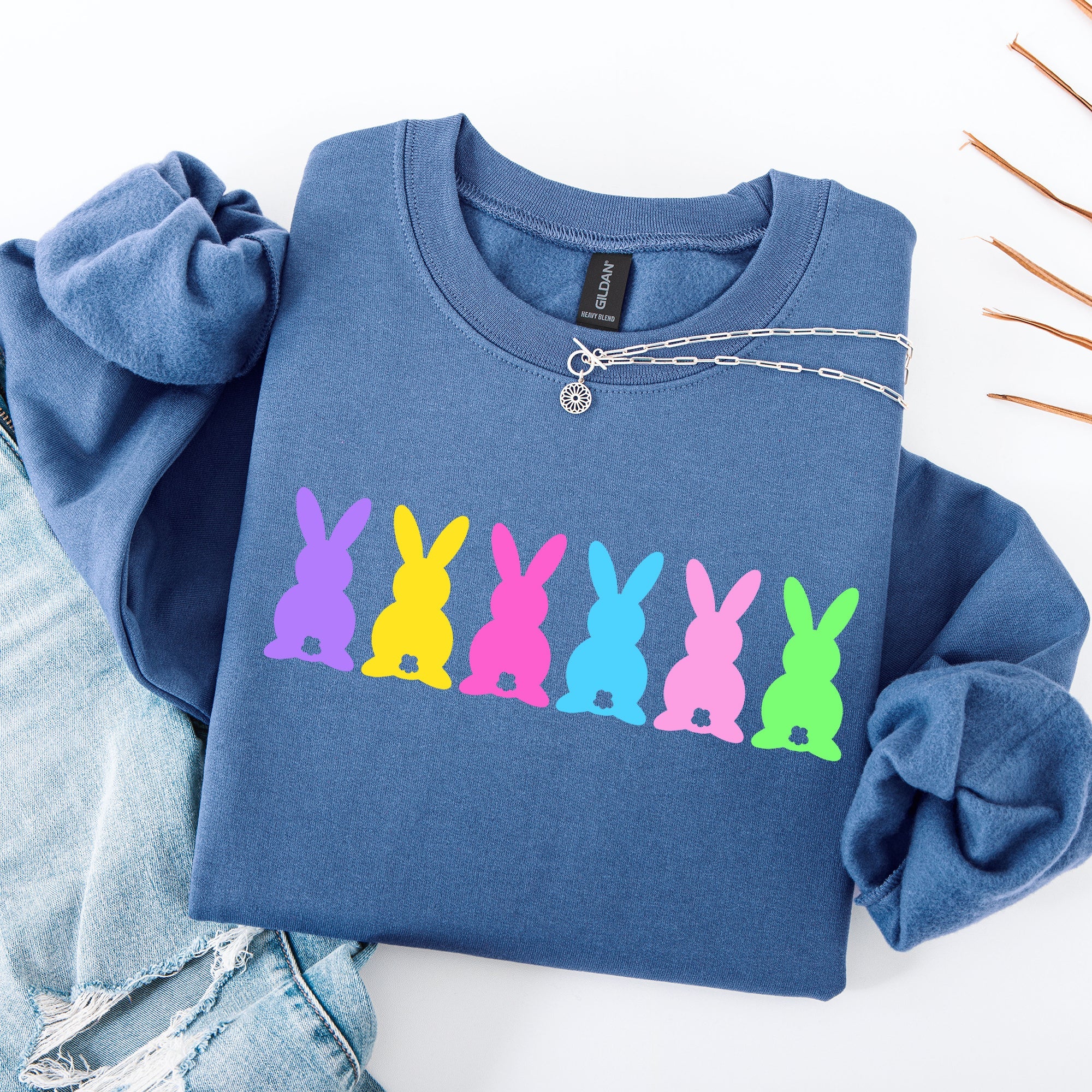 Retro Bunnies Colorful Pastel Easter Bunny Jesus Rabbit Holiday Graphic Sweatshirt