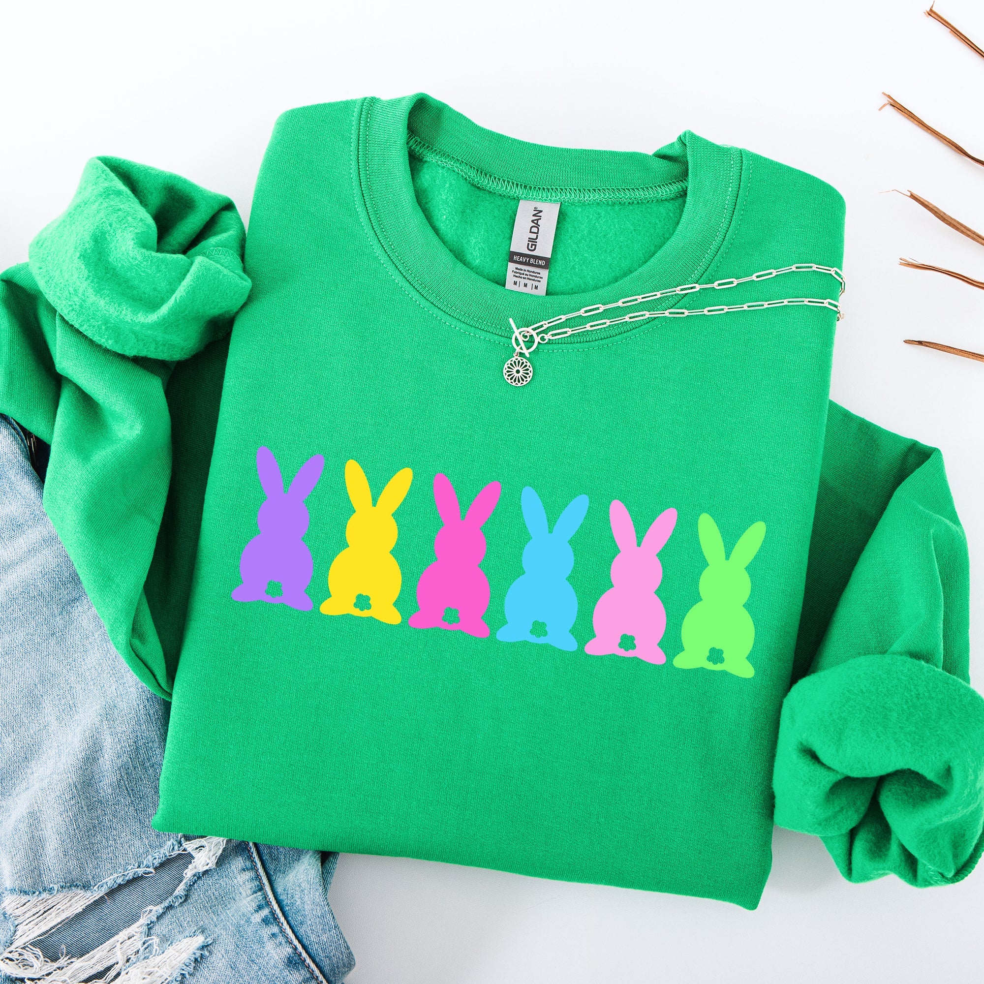 Retro Bunnies Colorful Pastel Easter Bunny Jesus Rabbit Holiday Graphic Sweatshirt