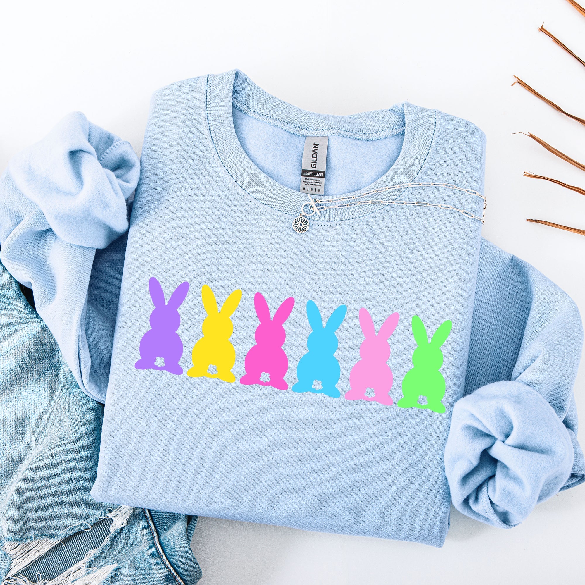 Retro Bunnies Colorful Pastel Easter Bunny Jesus Rabbit Holiday Graphic Sweatshirt