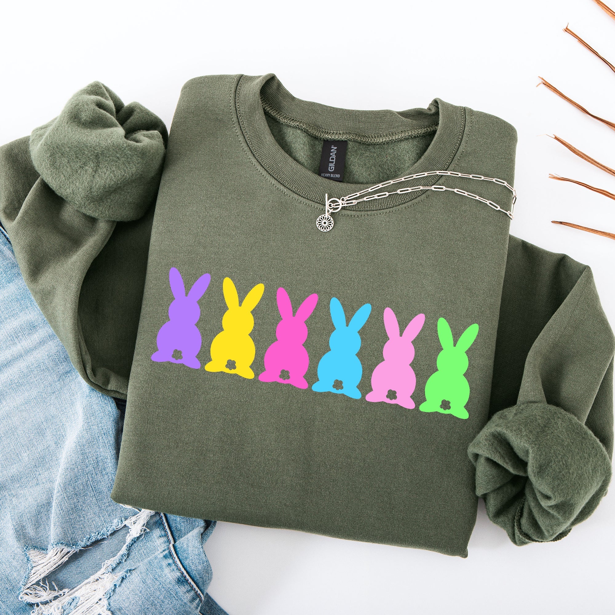 Retro Bunnies Colorful Pastel Easter Bunny Jesus Rabbit Holiday Graphic Sweatshirt