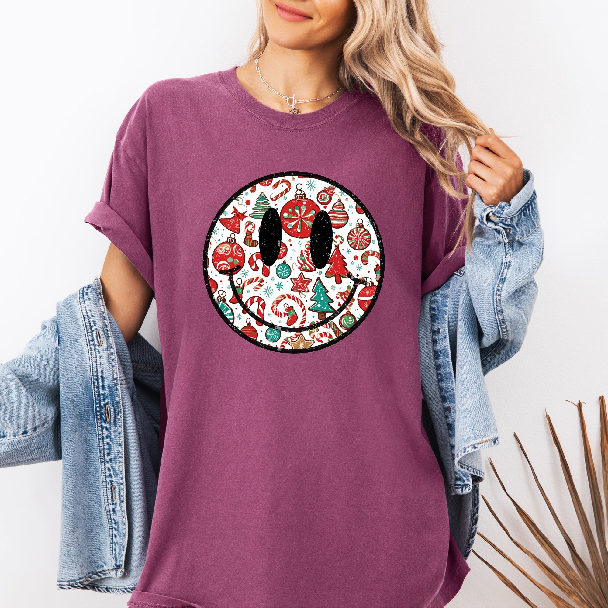 Retro Christmas Smiley Santa Claus Snowy Night Vintage Winter Holiday Party Cheer Comfort Colors Tee