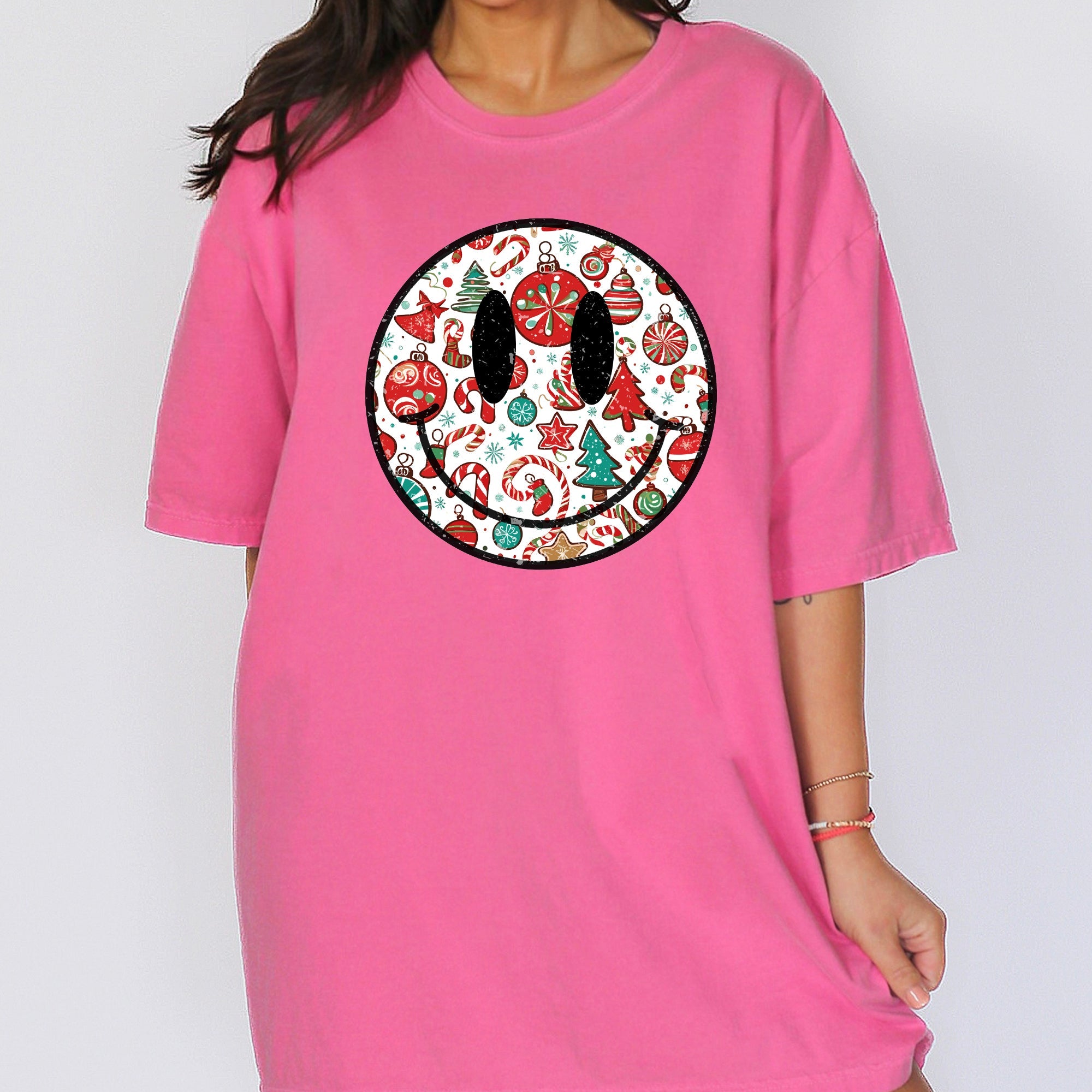 Retro Christmas Smiley Santa Claus Snowy Night Vintage Winter Holiday Party Cheer Comfort Colors Tee
