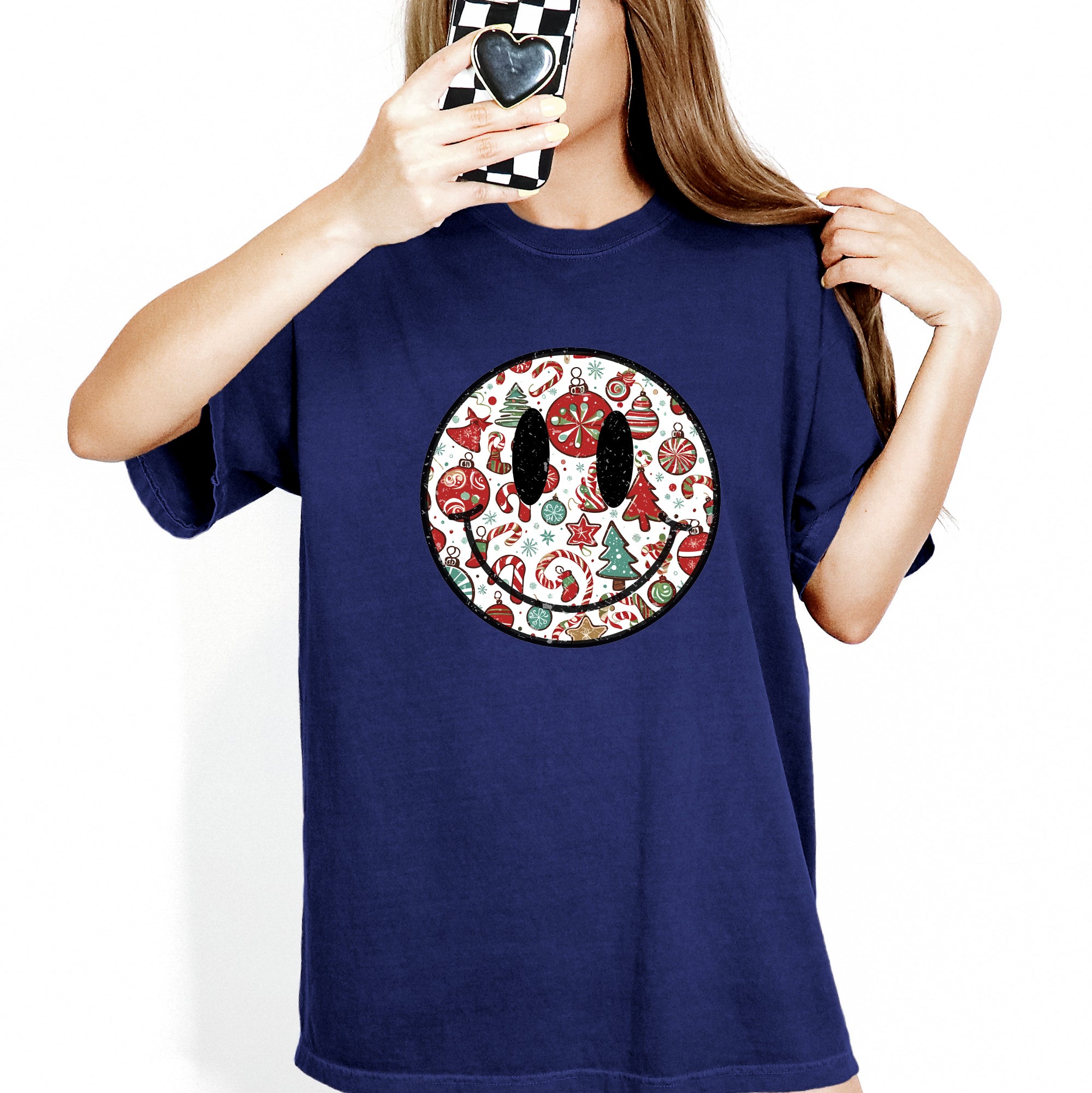 Retro Christmas Smiley Santa Claus Snowy Night Vintage Winter Holiday Party Cheer Comfort Colors Tee