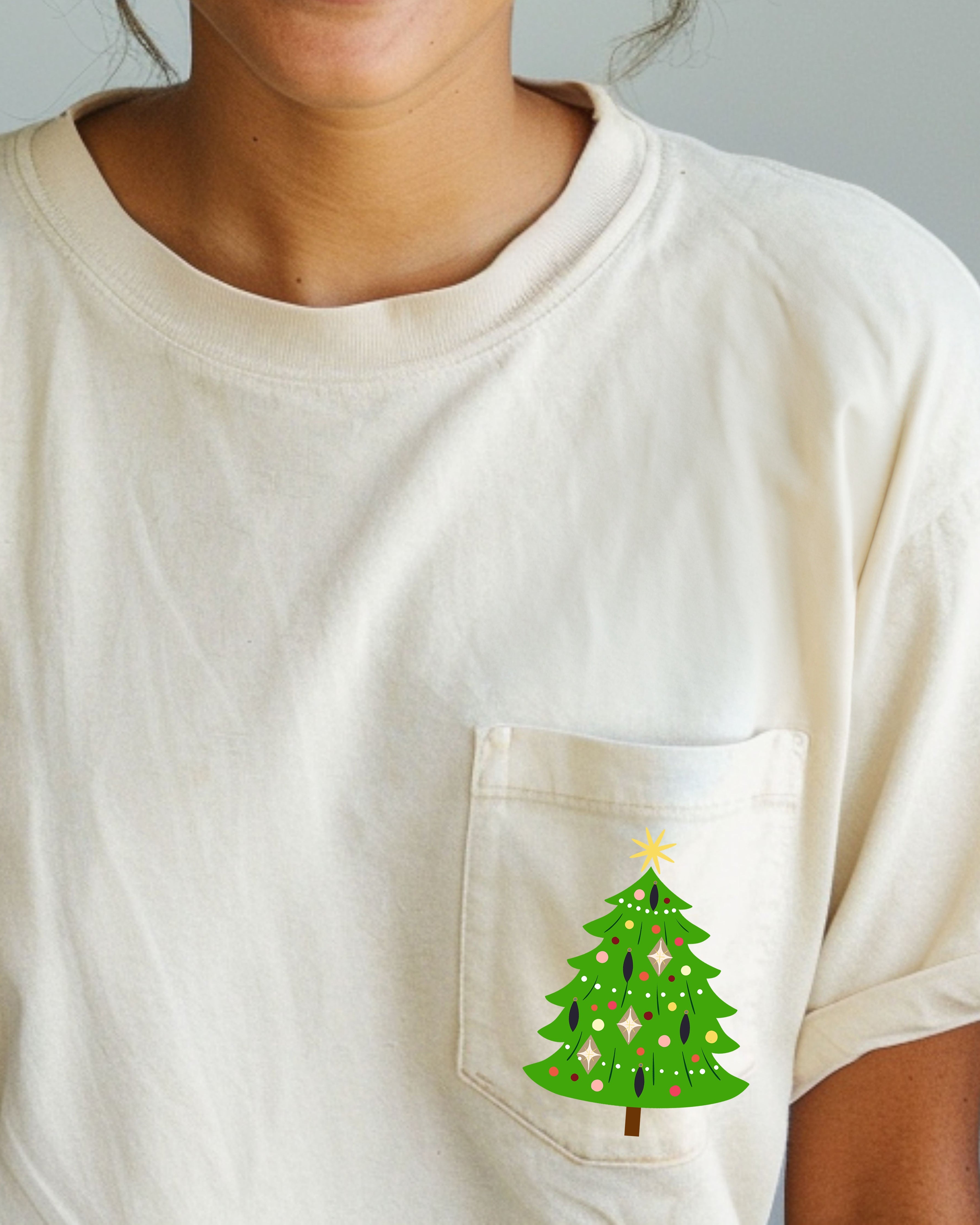 Retro Christmas Tree Pocket Santa Snow Xmas Vintage Seasonal Design Comfort Colors Tee