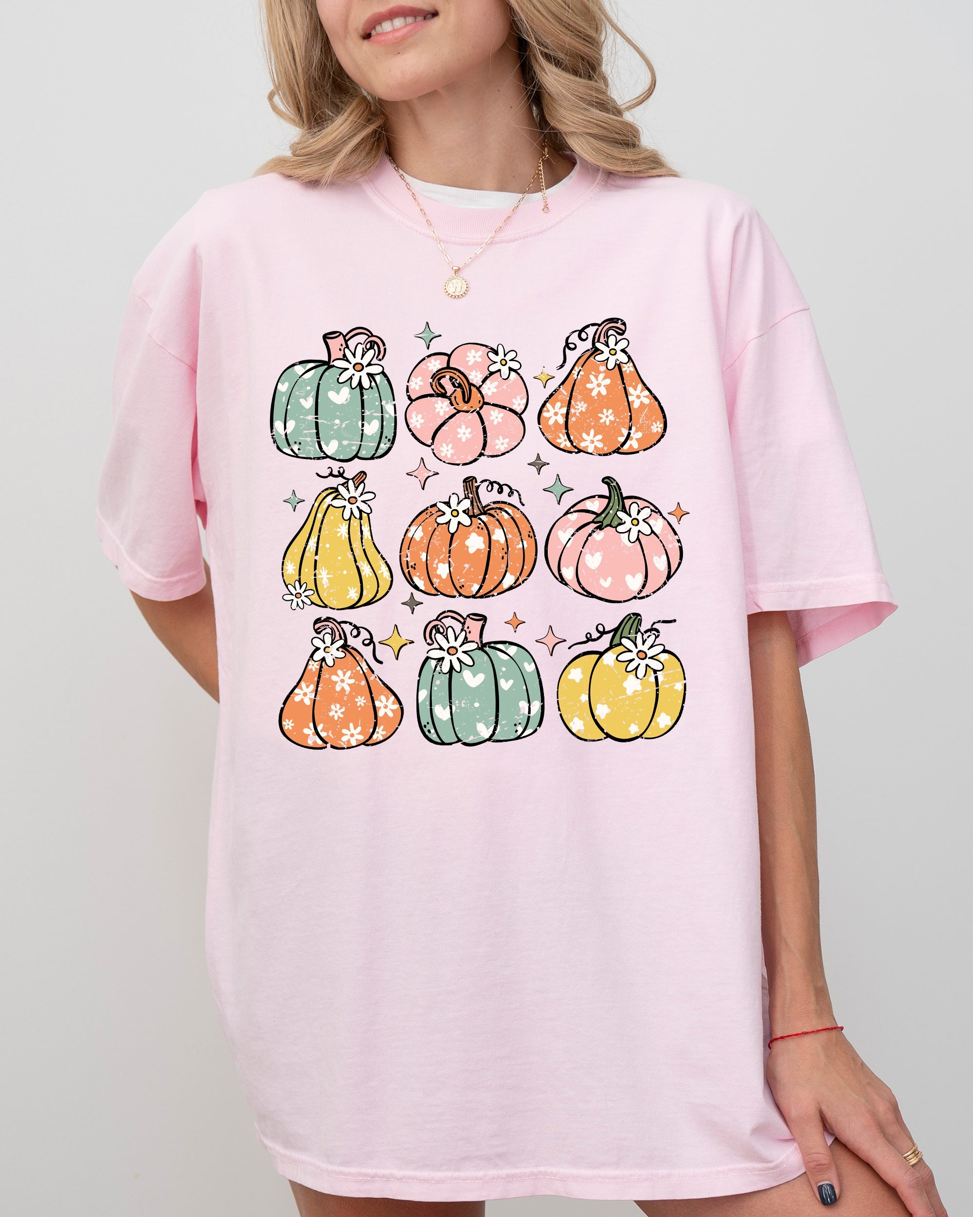 Retro Colorful Floral Pumpkins Halloween Jack-O-Lantern Fall Autumn Comfort Colors Tee