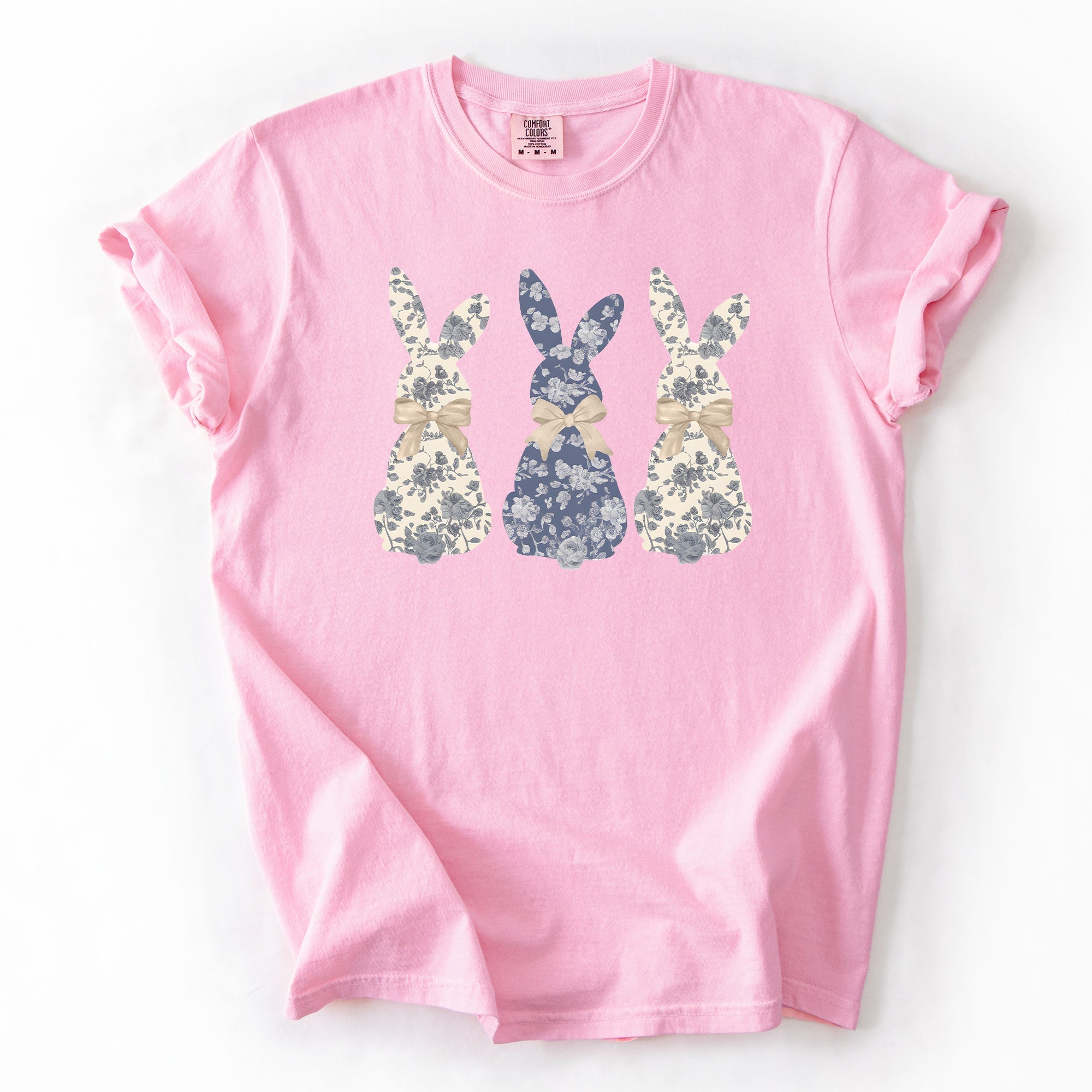 Retro Easter Bunnies Girly Chinoiserie Patterns Rabbits Line Art Comfort Colors Tee