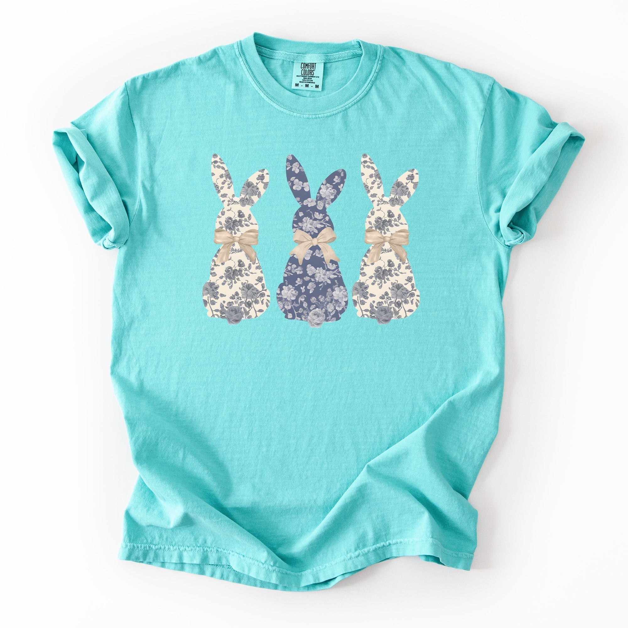 Retro Easter Bunnies Girly Chinoiserie Patterns Rabbits Line Art Comfort Colors Tee