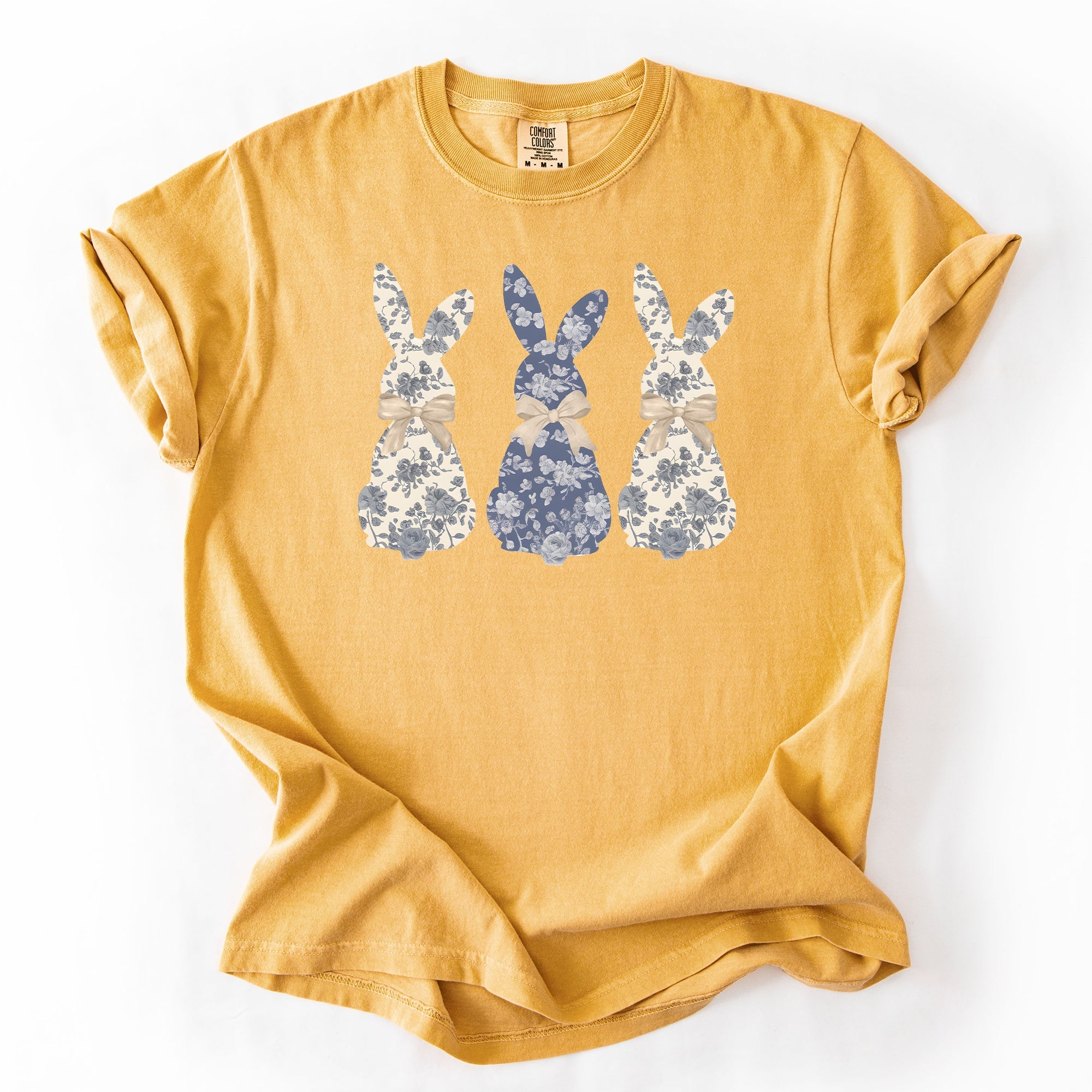 Retro Easter Bunnies Girly Chinoiserie Patterns Rabbits Line Art Comfort Colors Tee