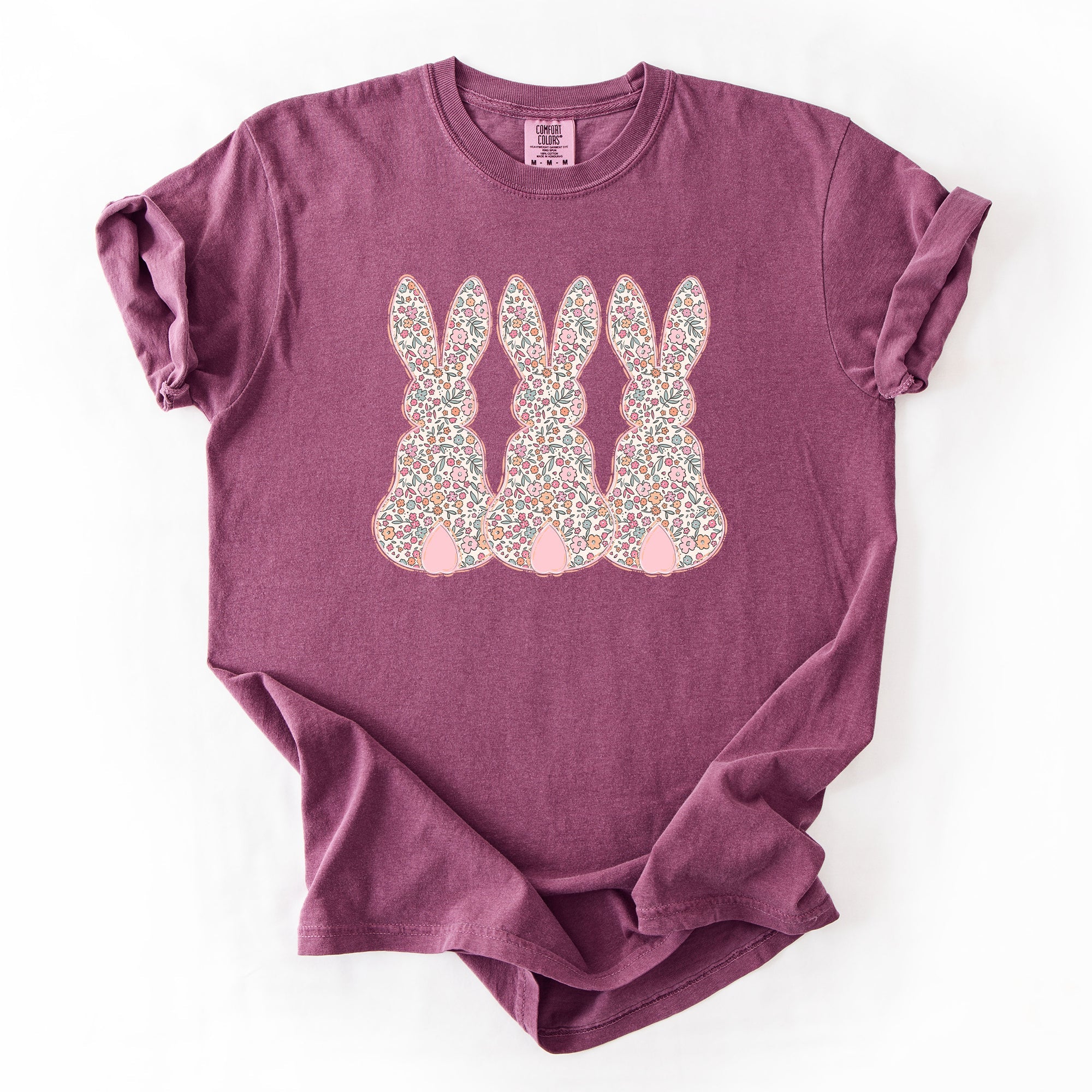 Retro Easter Bunnies Pastel Patterns Girly Rabbits Vintage Springtime Charm Comfort Colors Tee