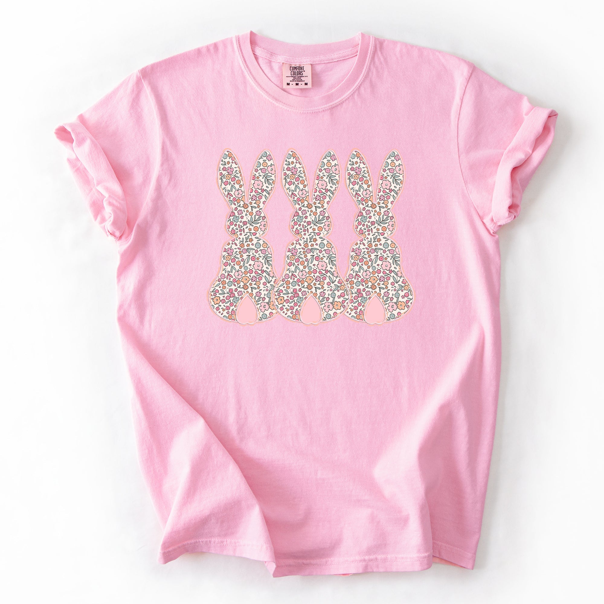 Retro Easter Bunnies Pastel Patterns Girly Rabbits Vintage Springtime Charm Comfort Colors Tee