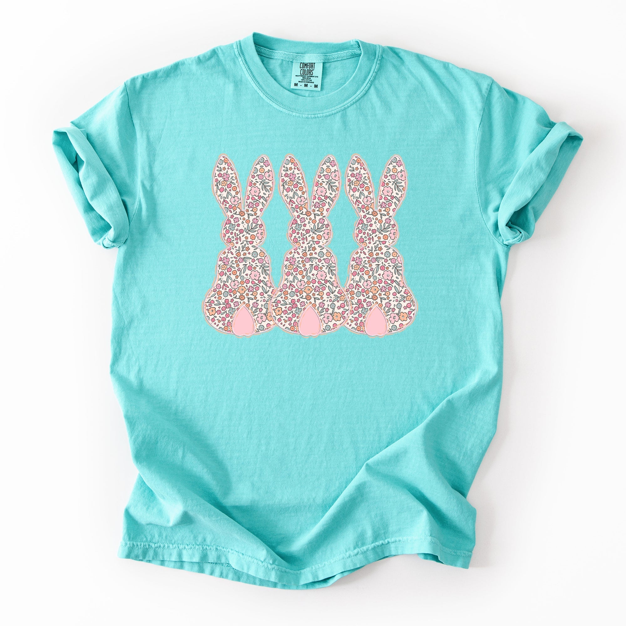 Retro Easter Bunnies Pastel Patterns Girly Rabbits Vintage Springtime Charm Comfort Colors Tee
