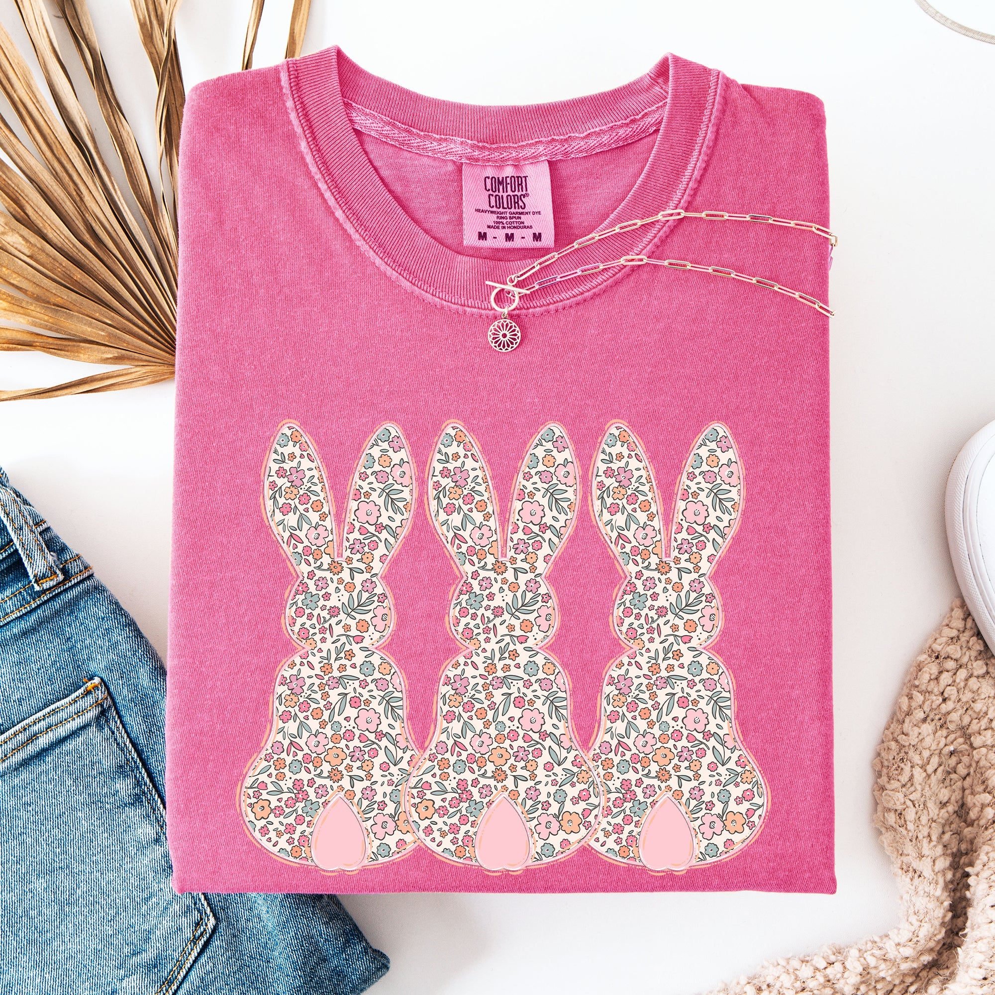 Retro Easter Bunnies Pastel Patterns Girly Rabbits Vintage Springtime Charm Comfort Colors Tee