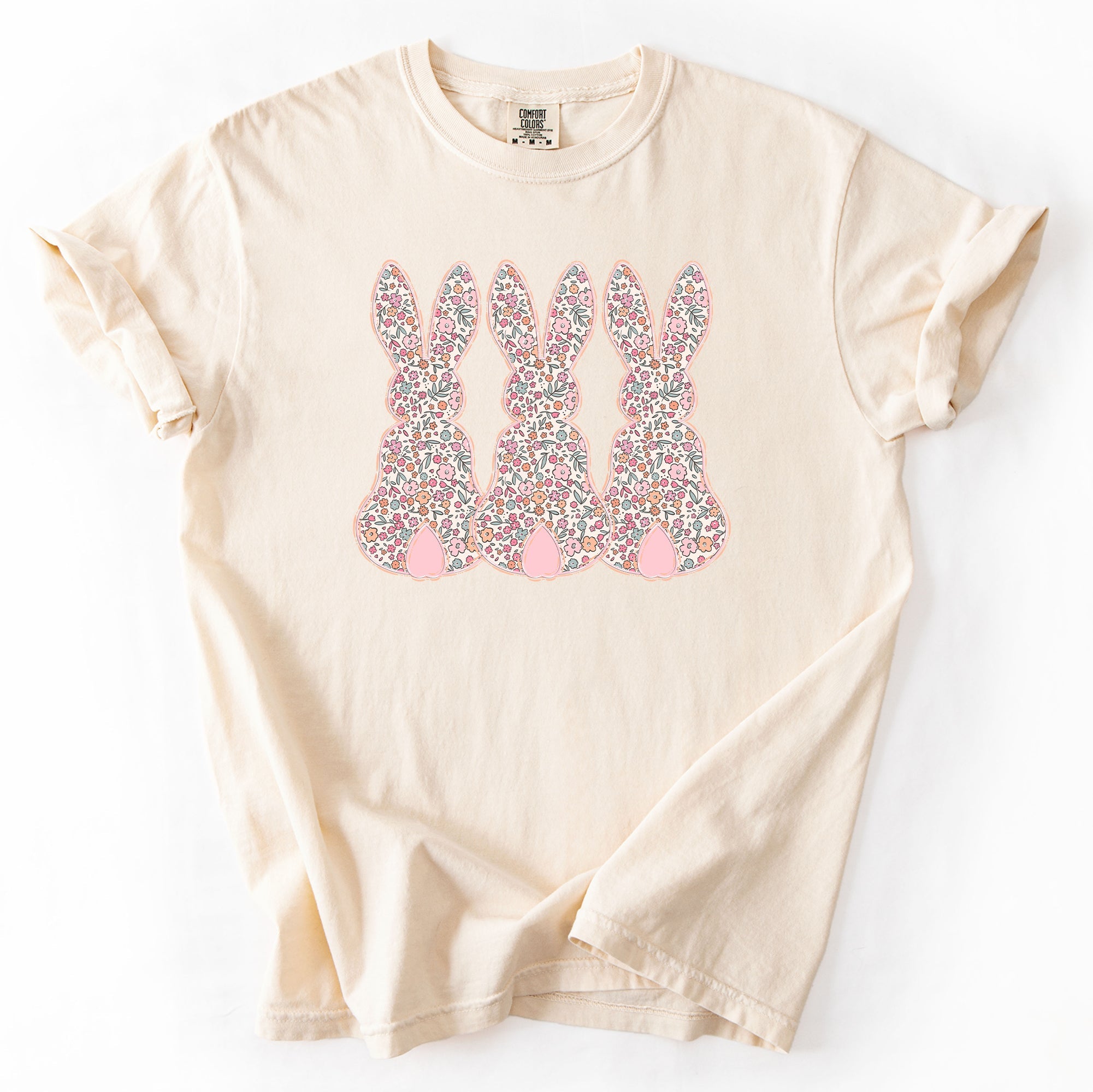 Retro Easter Bunnies Pastel Patterns Girly Rabbits Vintage Springtime Charm Comfort Colors Tee